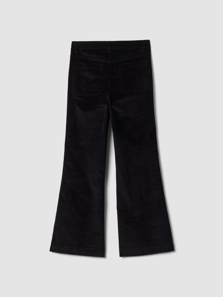 Black ribbed stretch cotton and modal flare trousers_2