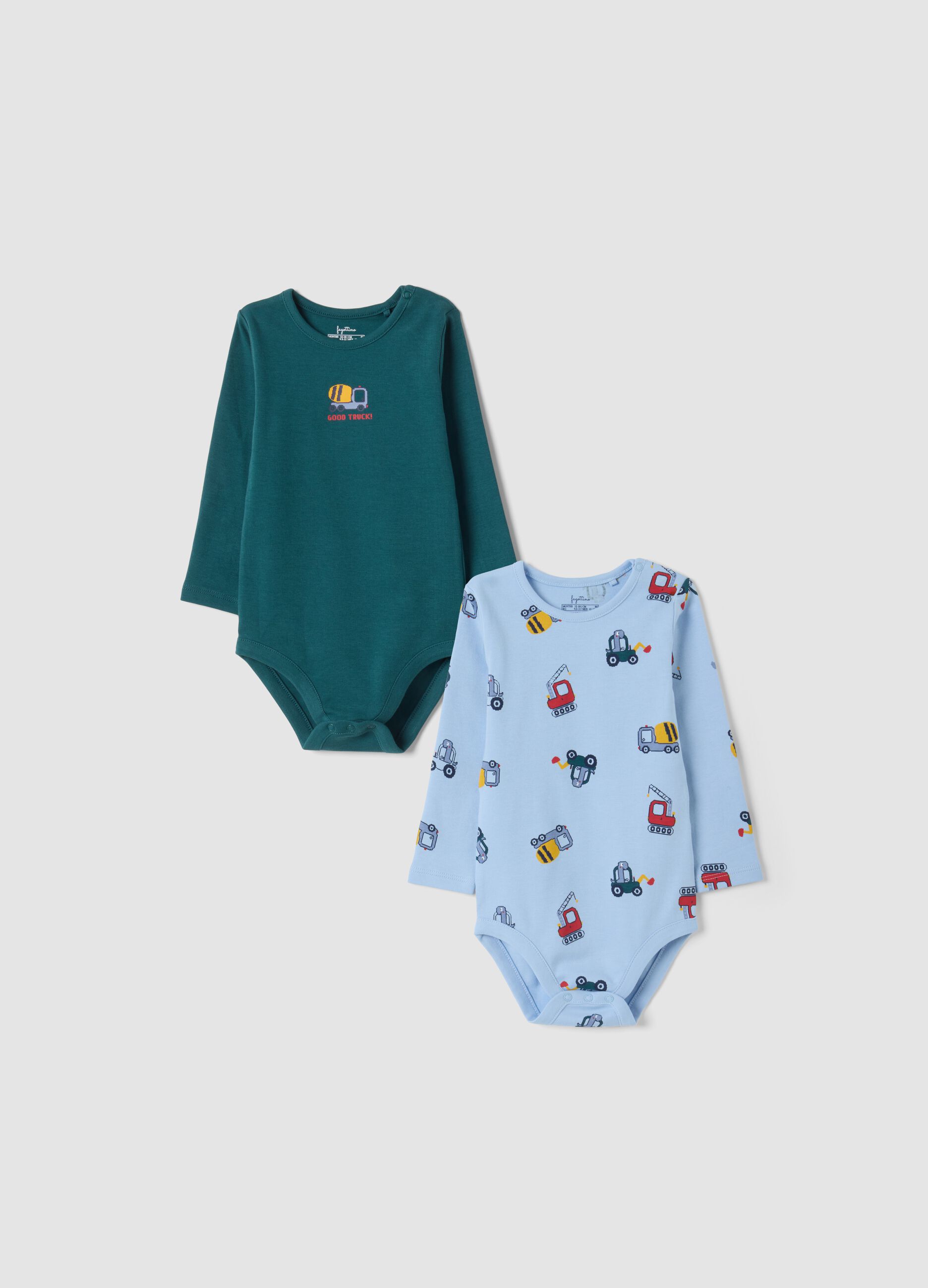 2-pack of multicolour organic cotton baby bodysuits with print
