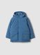 Long padded blue parka with detachable hood, oversized fit_0