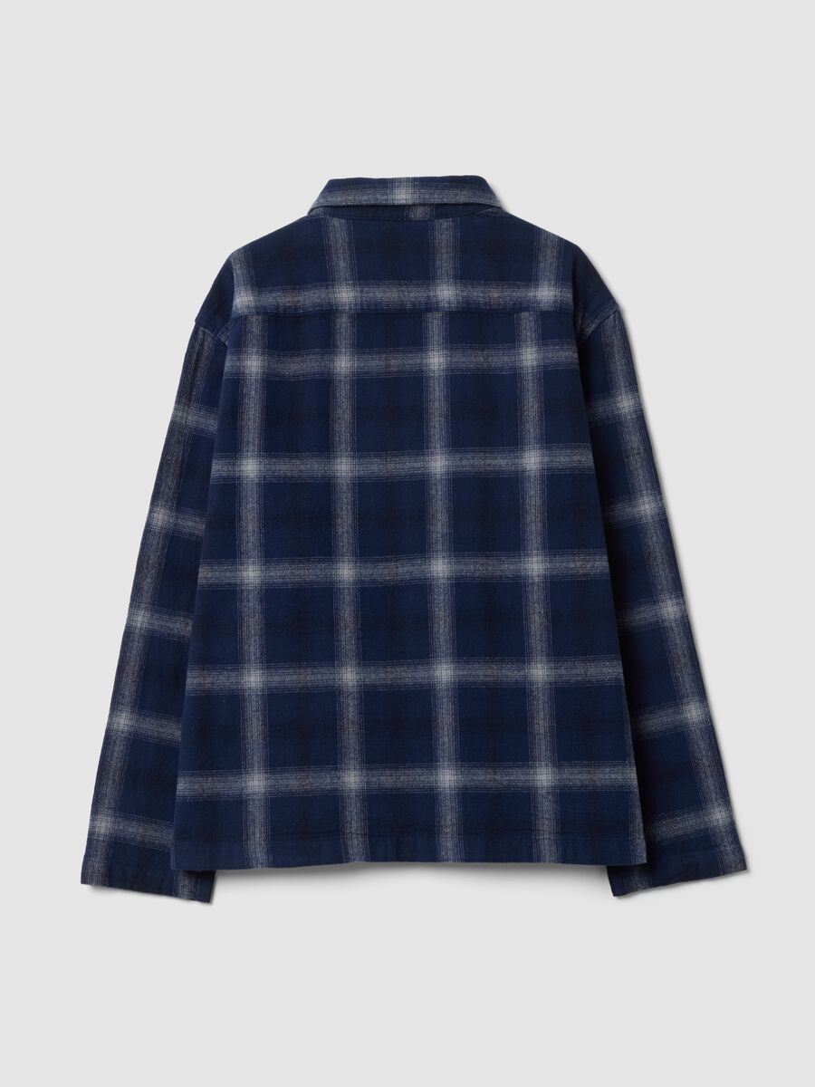 Camicia cropped blu in puro cotone a quadri con zip over fit_2
