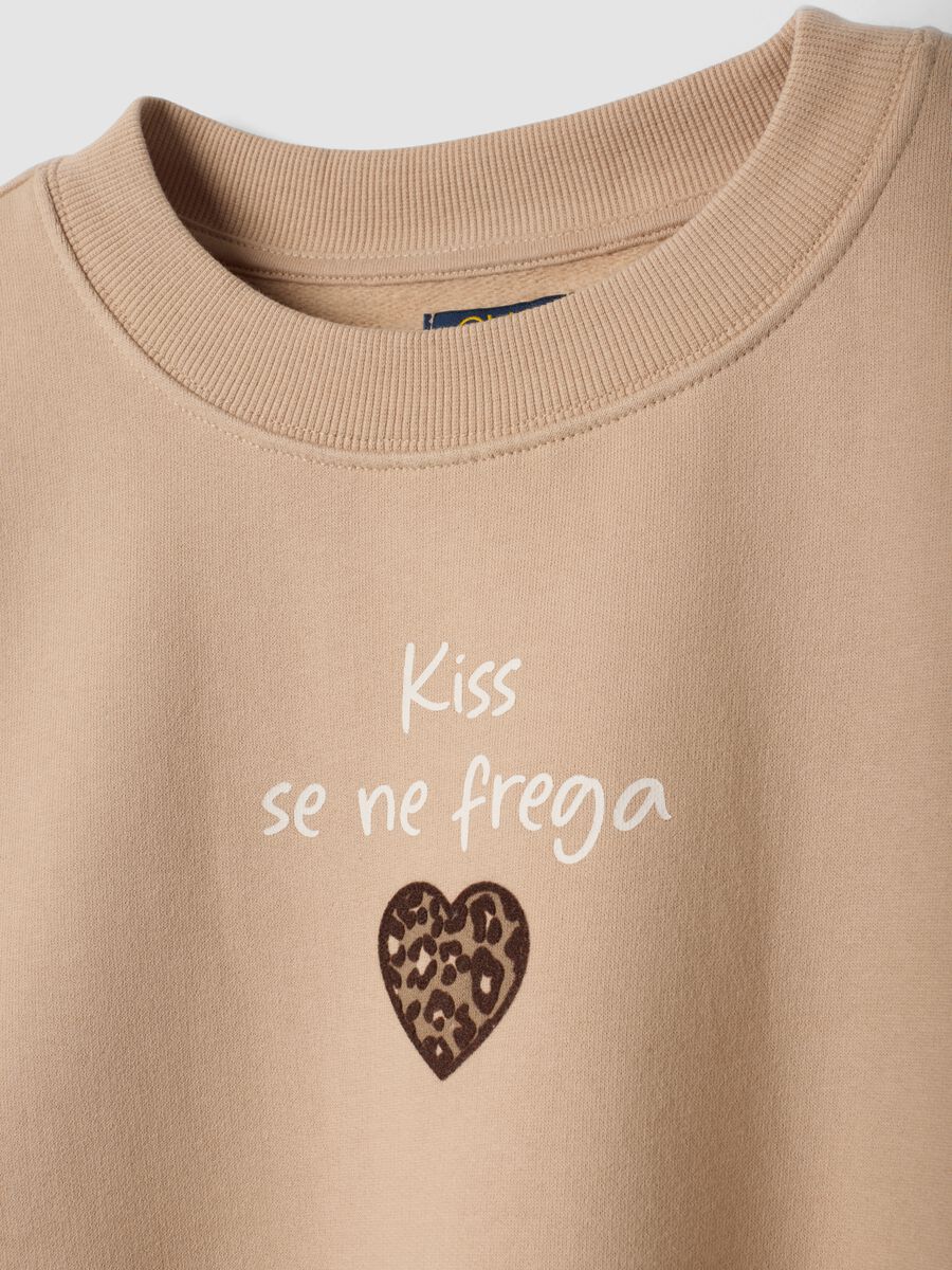 Beige sweatshirt in pure organic cotton with ribbed neckline_2