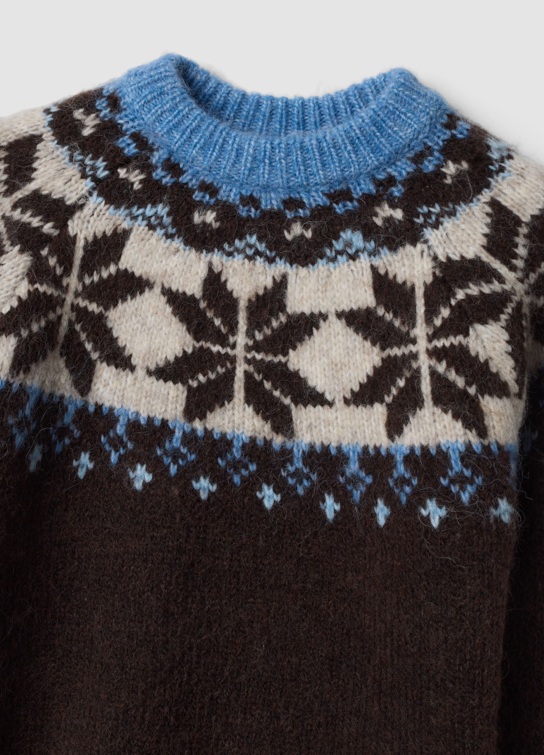 Brown wool-blend jumper with raised jacquard collar