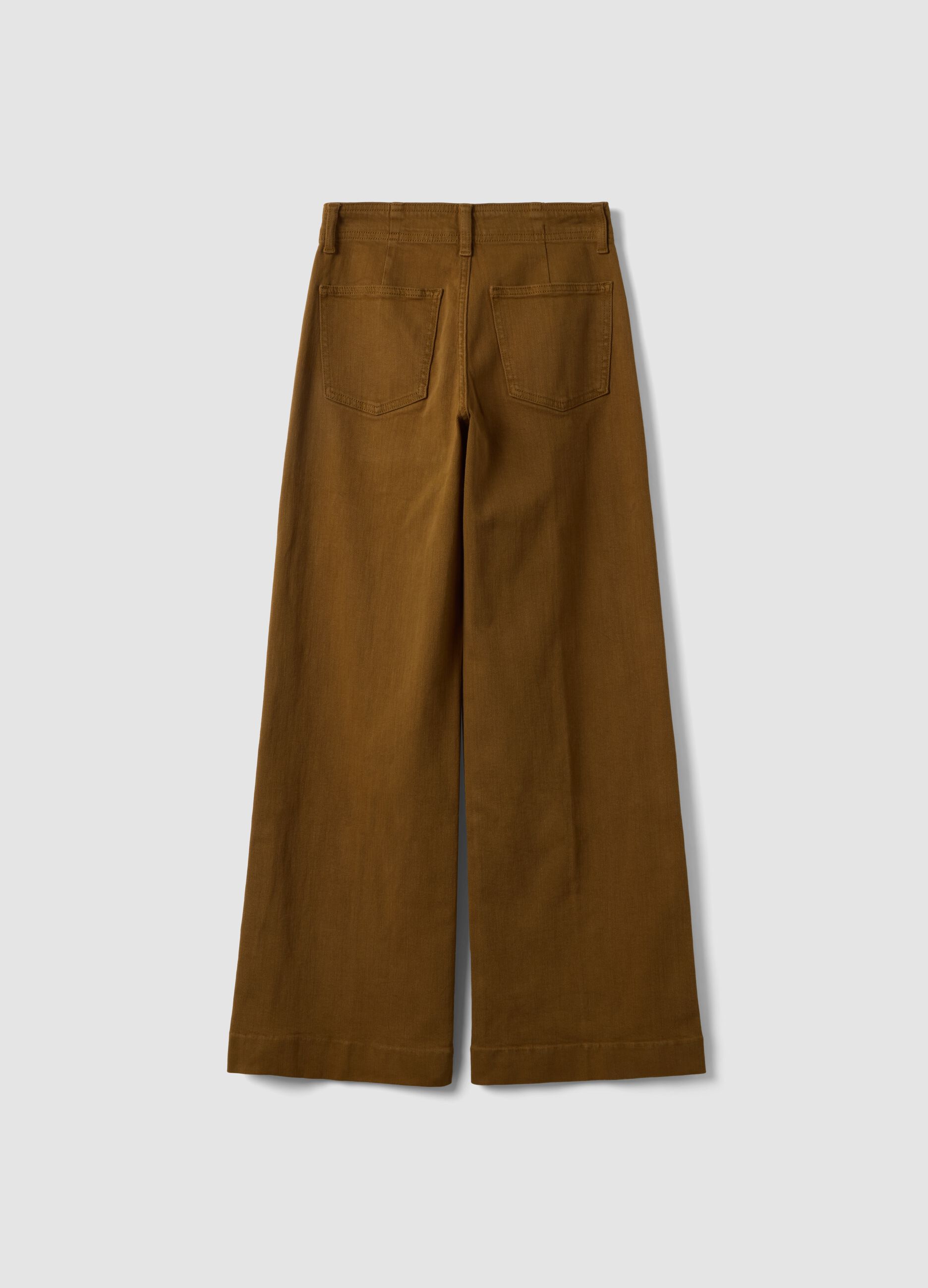 Jeans marroni wide leg in twill di cotone elasticizzato