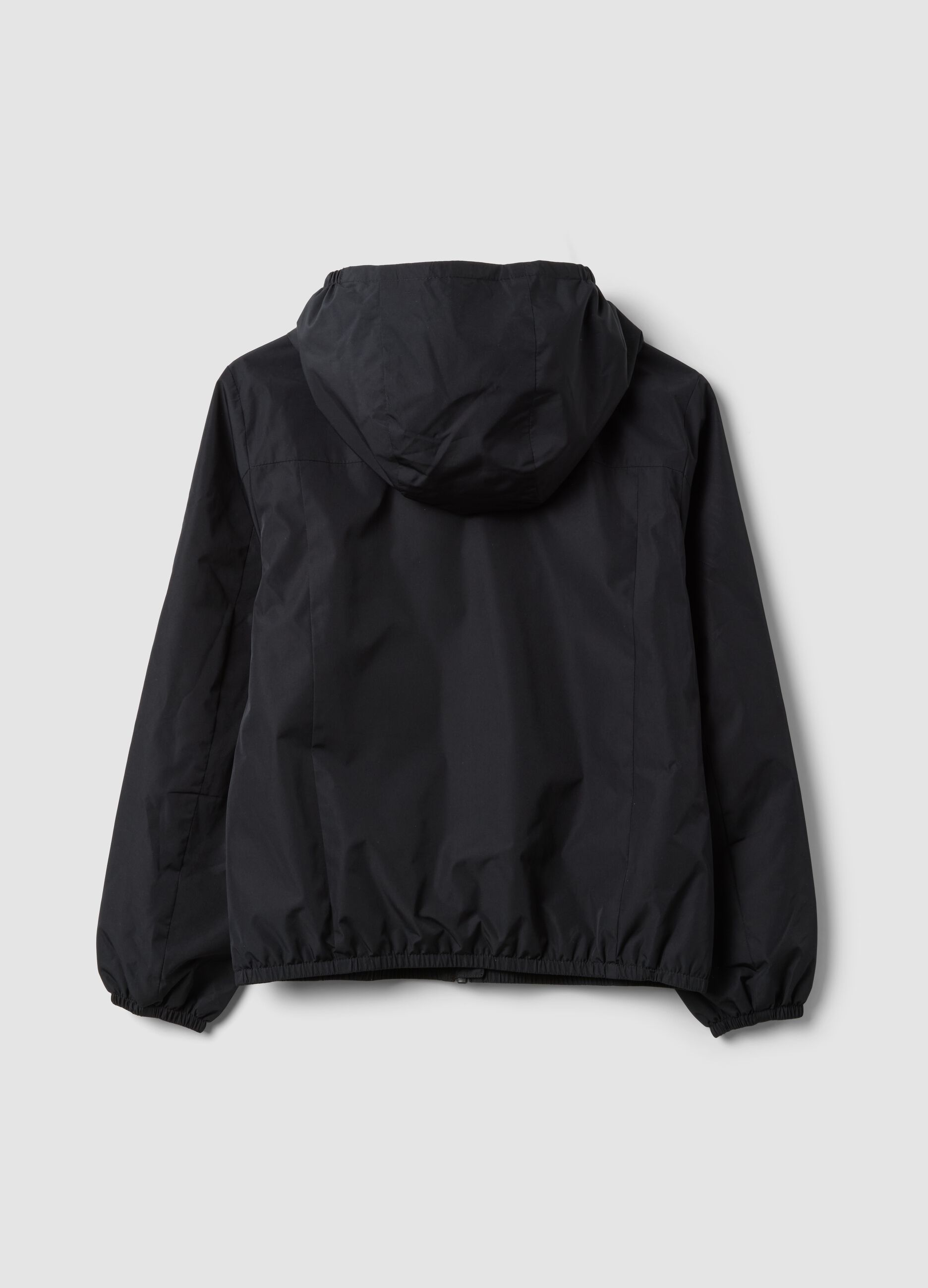 Black rain jacket with hood and zip for girls