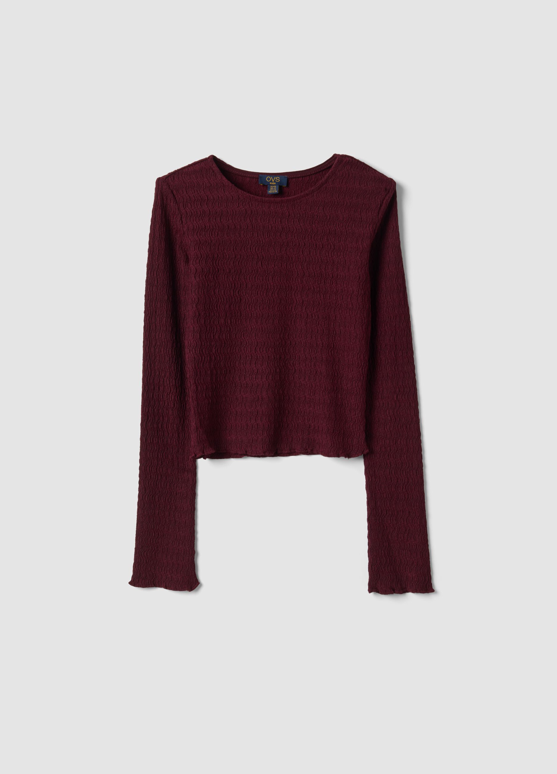 Red long-sleeve stretch crew-neck T-shirt