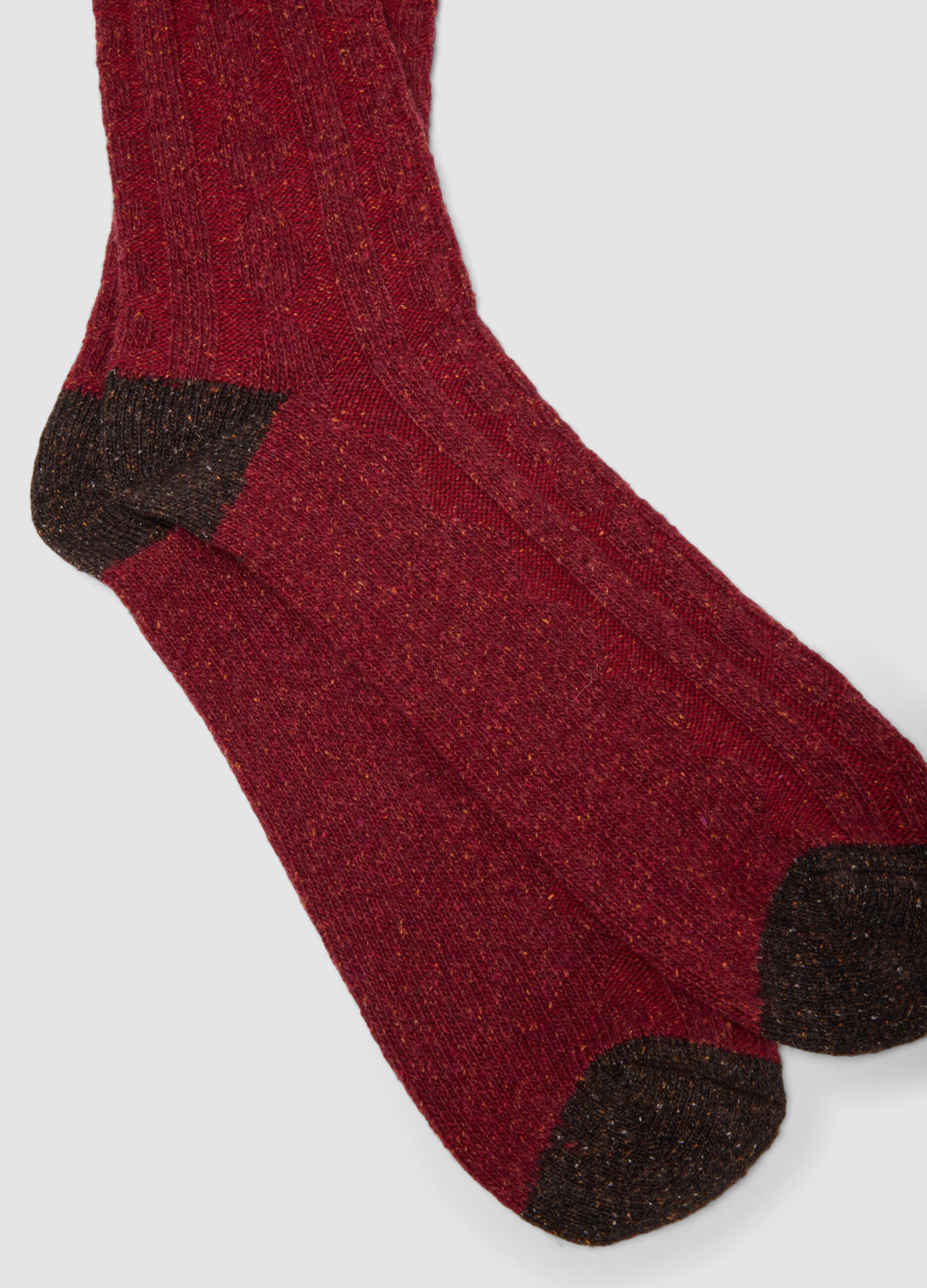 Red short socks in stretch wool and silk