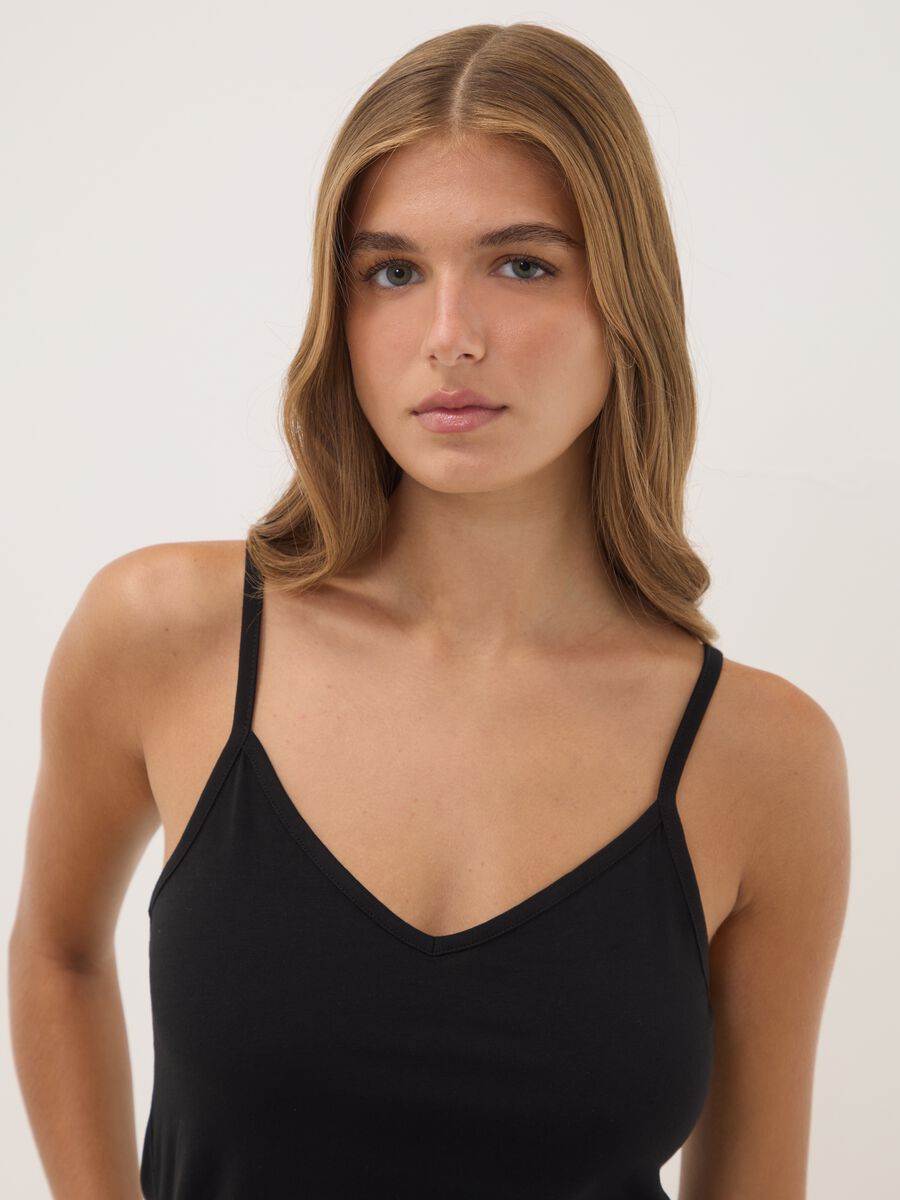 Black stretch cotton vest top, regular fit_1
