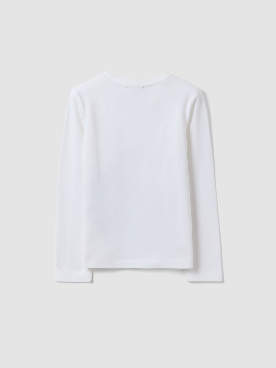 White stretch cotton T-shirt with leopard print for girls_5