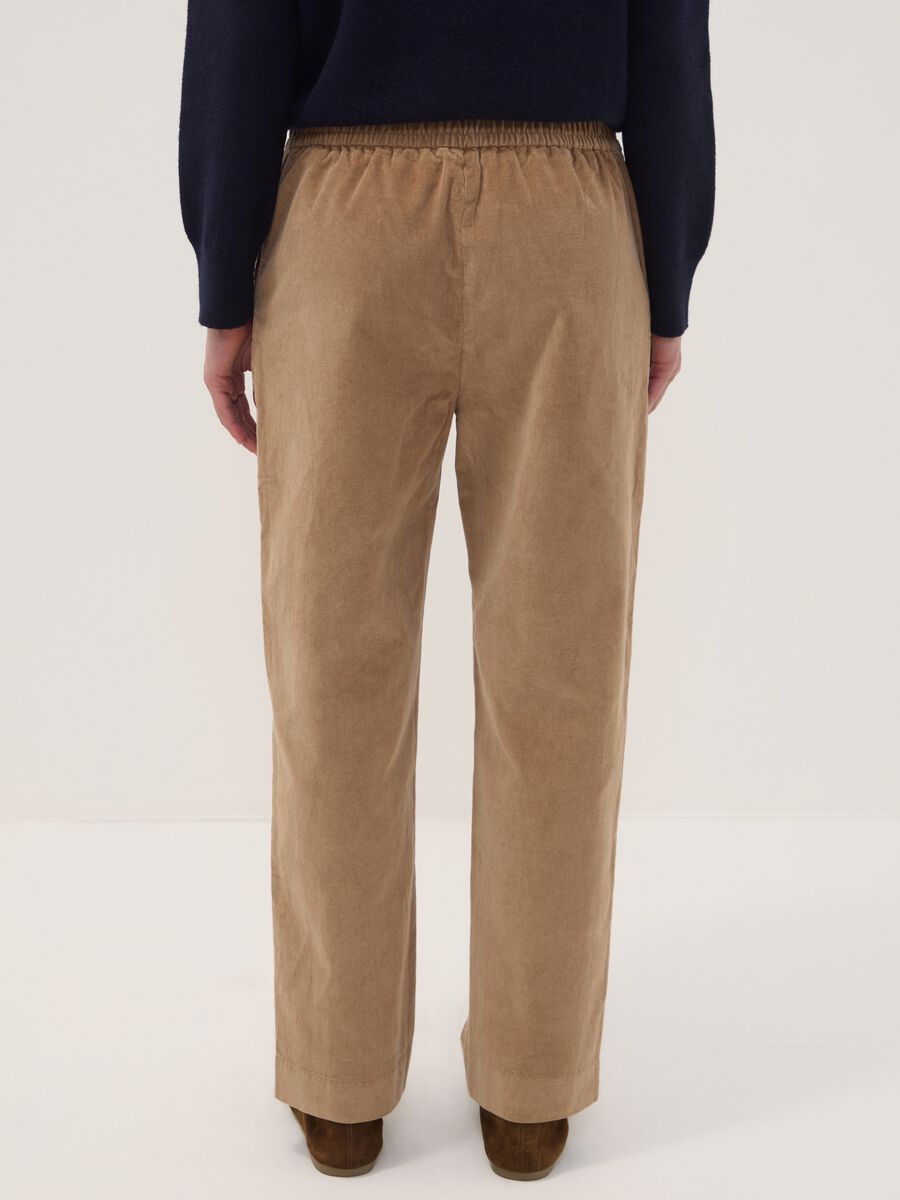 Beige ribbed stretch cotton trousers with elasticated waistband_3