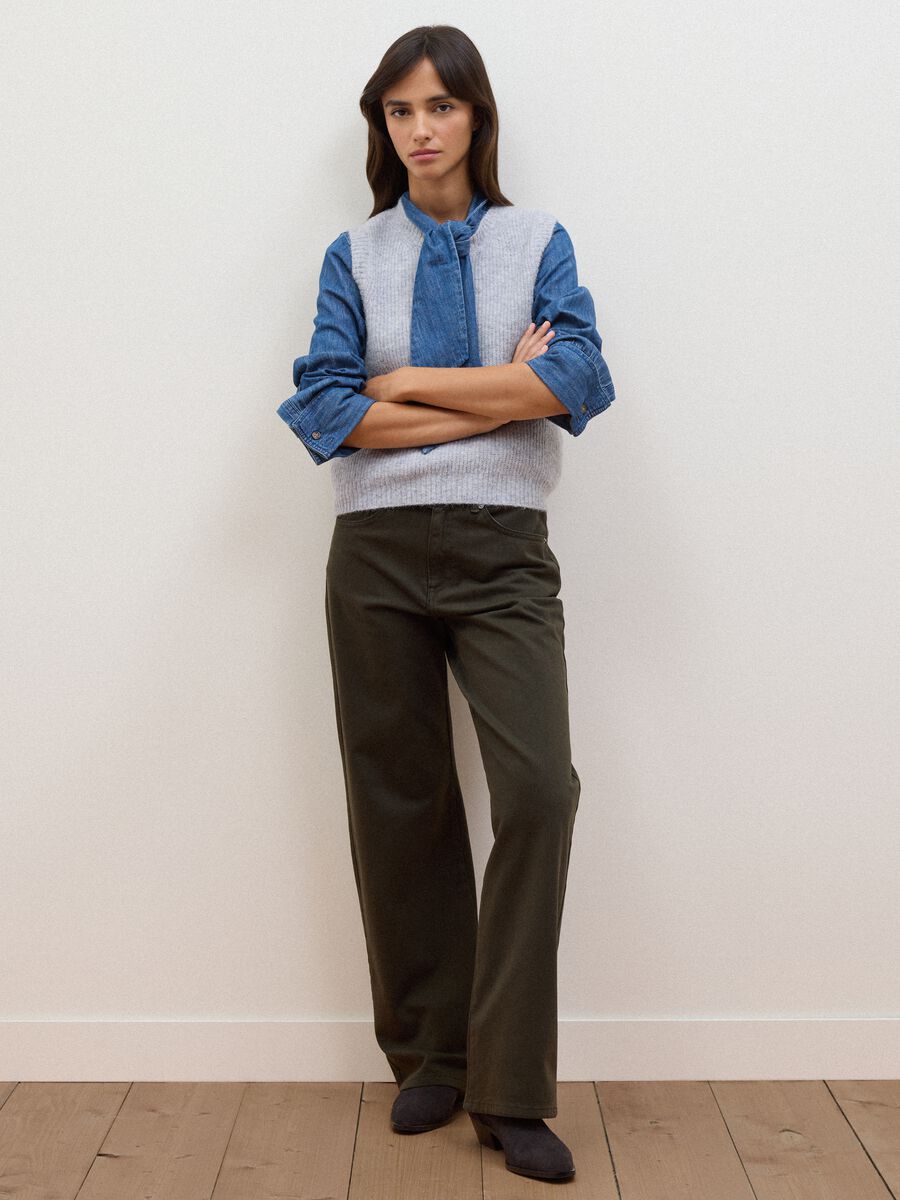 Brown wide-leg jeans in pure cotton_0