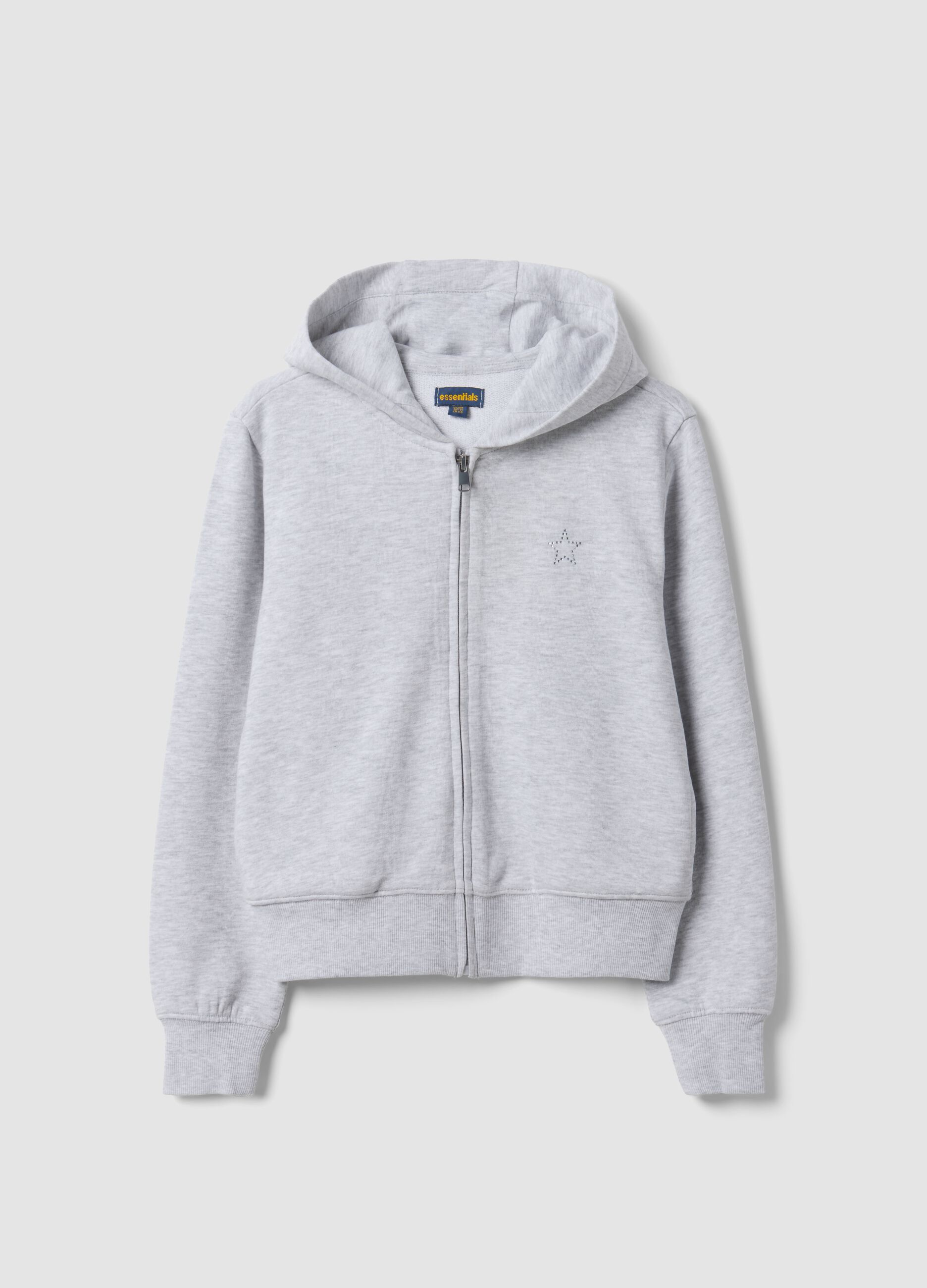 Girls&rsquo; grey hoodie in 100% organic cotton with star detail