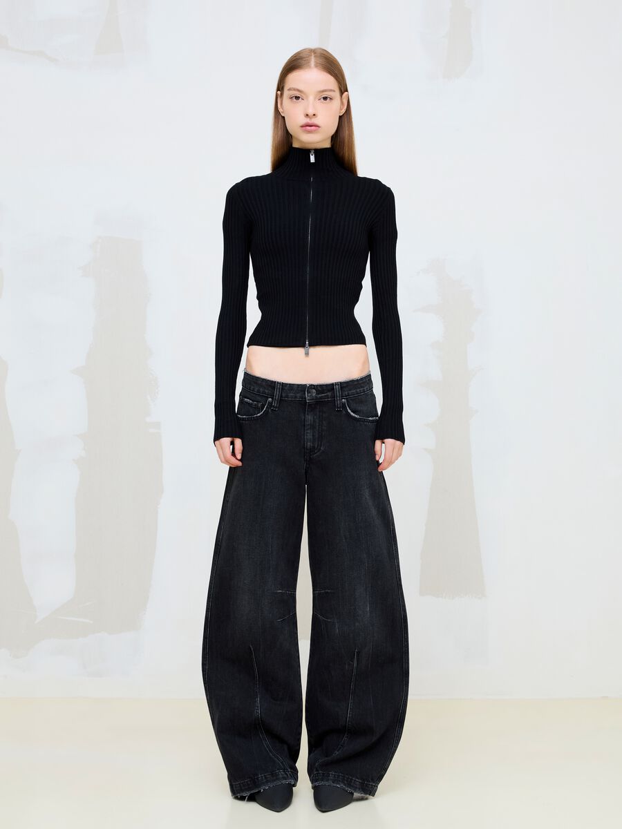 Black Ribbed Knit Full-Zip_4