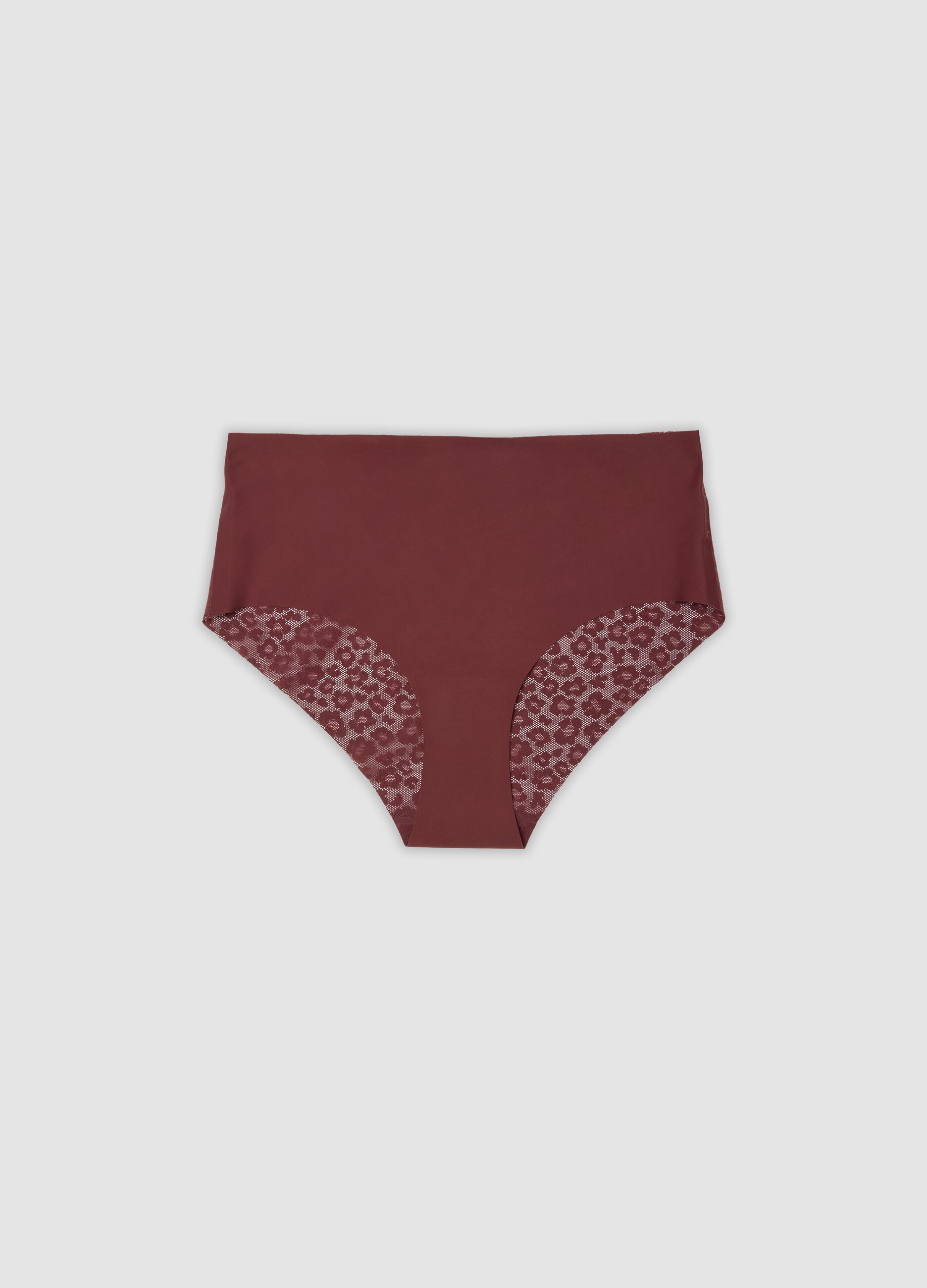 Red stretch-fabric briefs with floral inserts