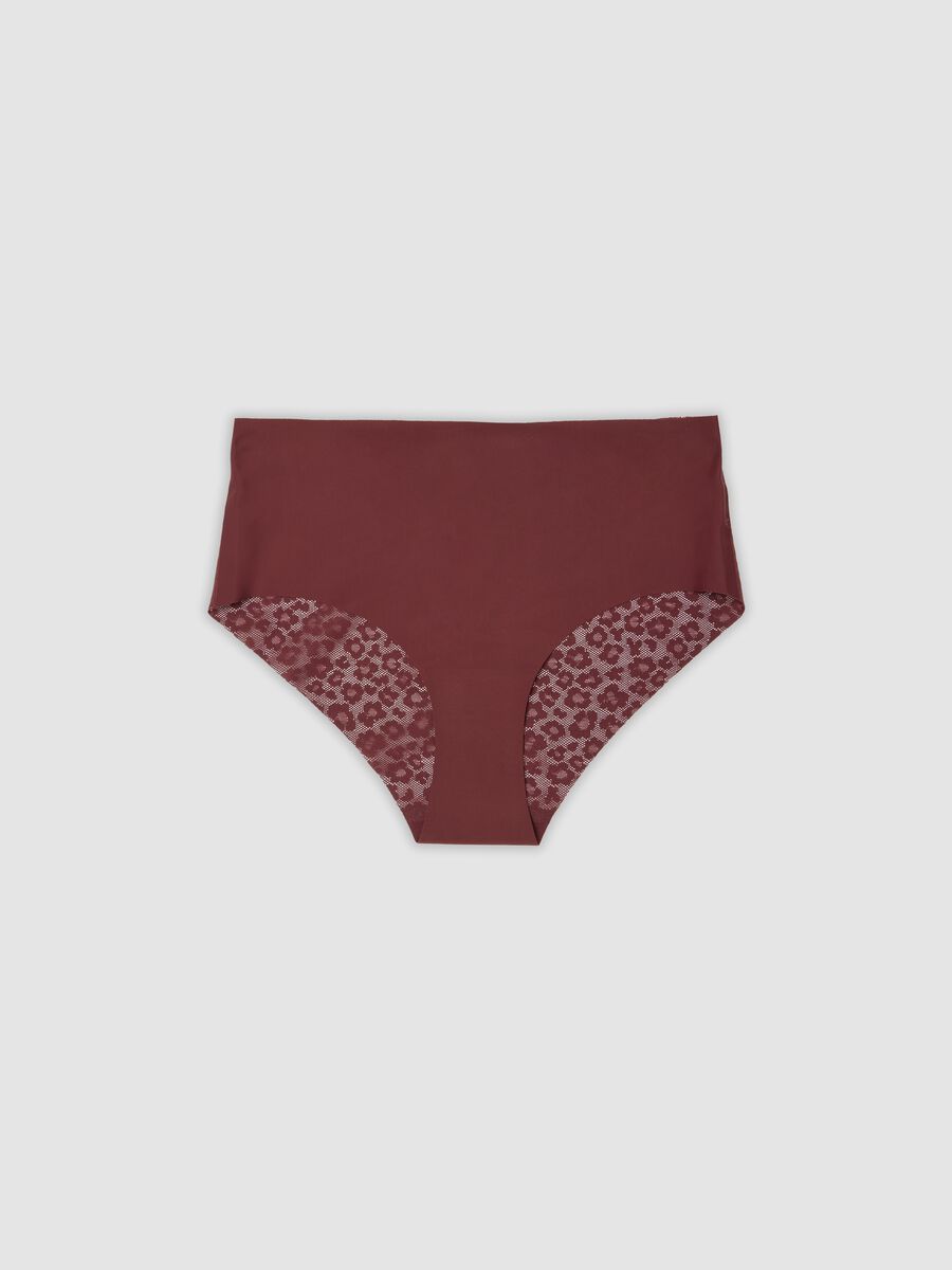 Red stretch-fabric briefs with floral inserts_0