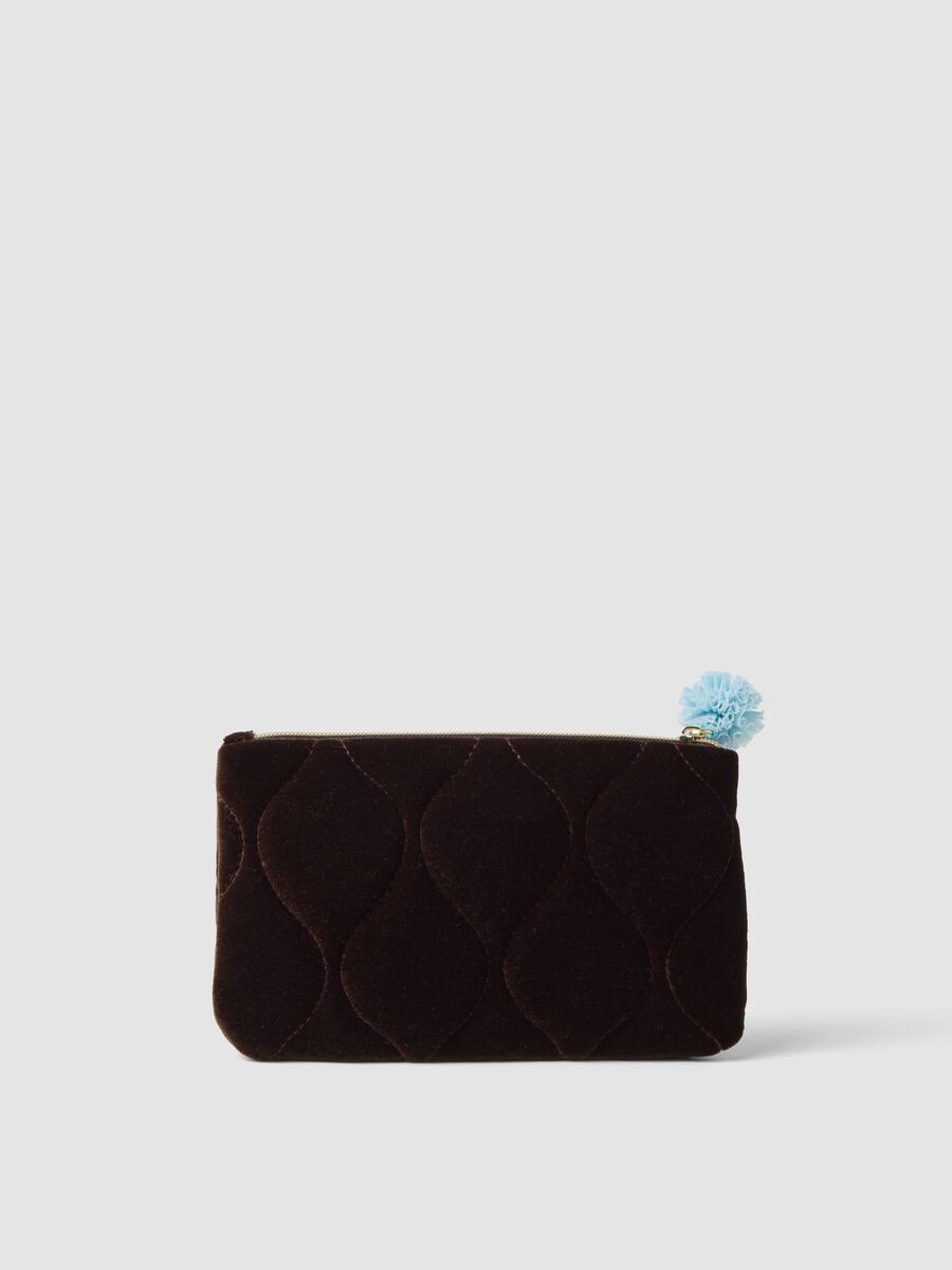 Brown and blue stretch-fabric pouch_1