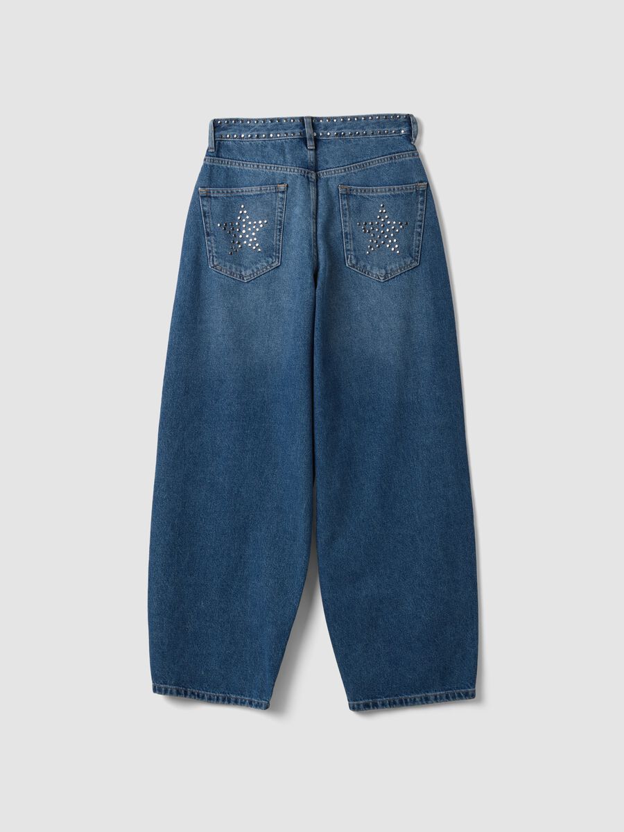 Blue pure-cotton skater-fit jeans with rhinestones_1