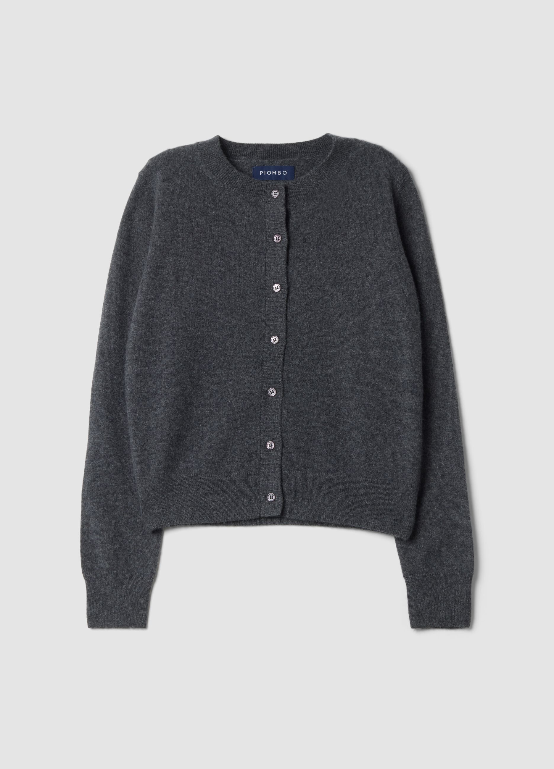 Grey pure cashmere crew-neck cardigan