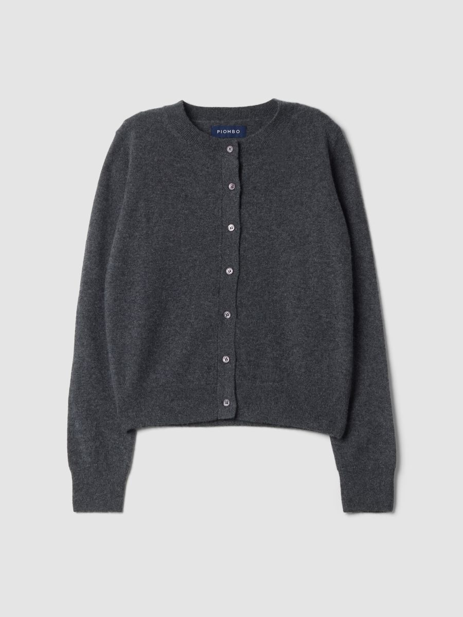 Grey pure cashmere crew-neck cardigan_0