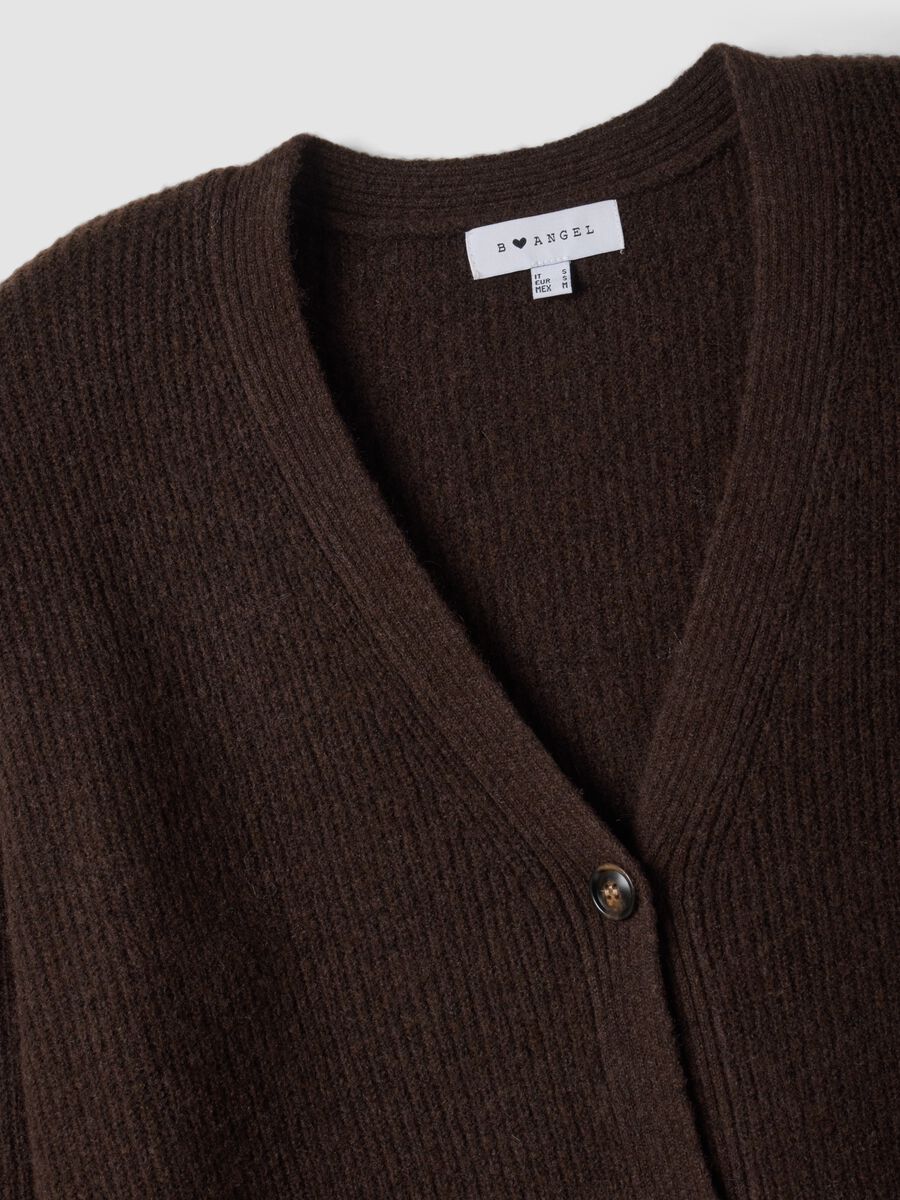 Brown stretch-fabric cardigan with deep V-neck_1