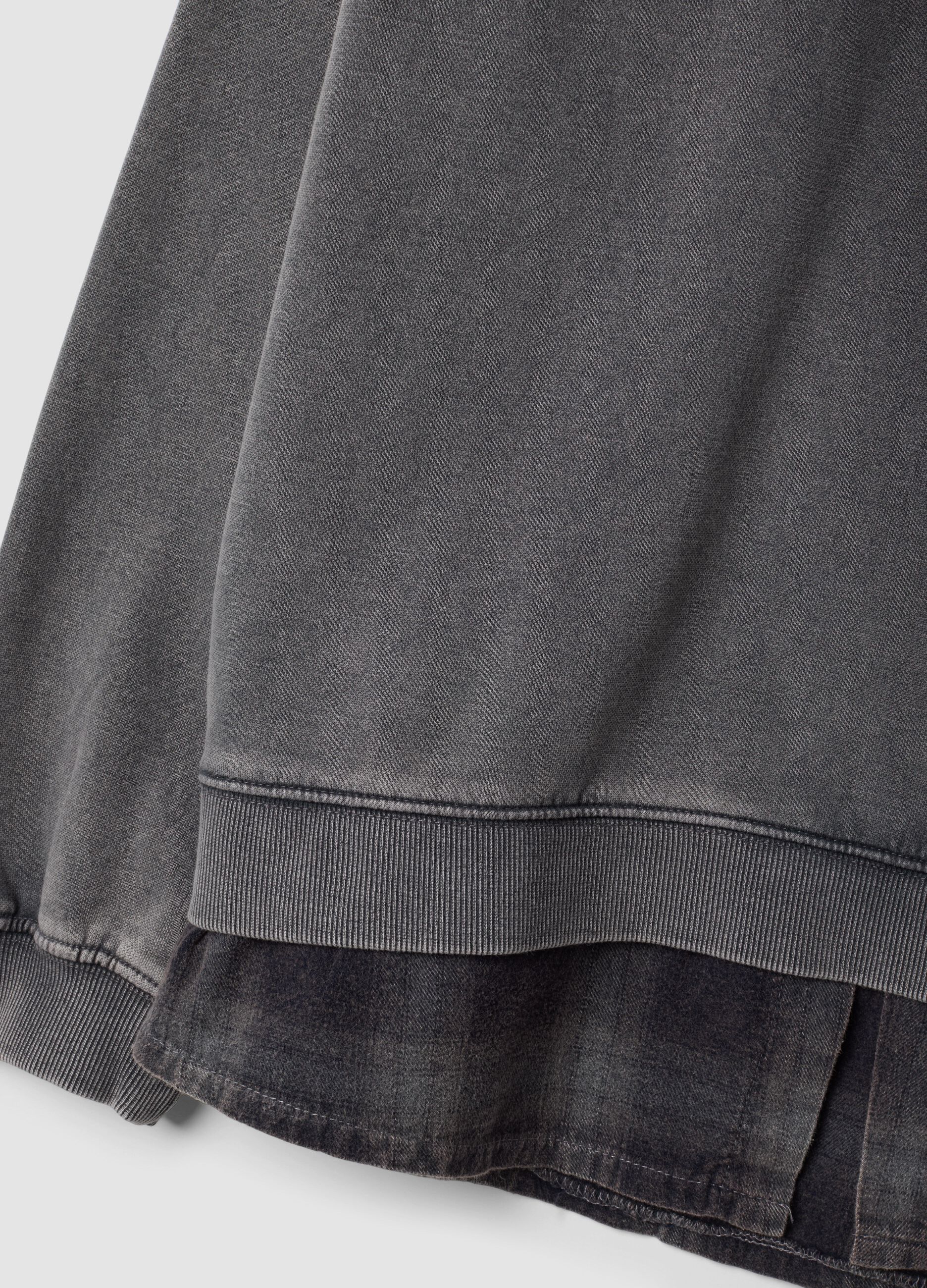 Felpa grigio scuro melange in misto cotone con inserto camicia regular fit
