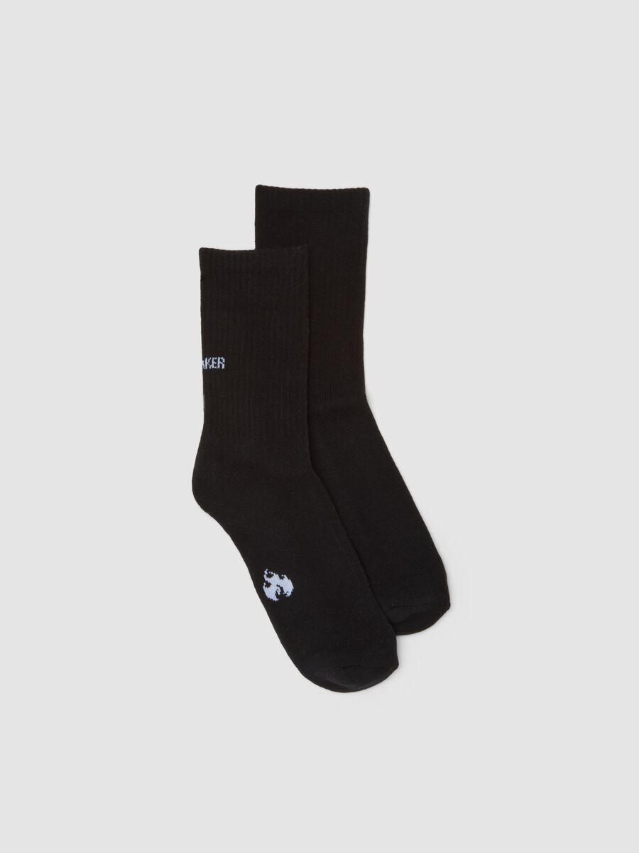 Black sports socks in stretch cotton_0