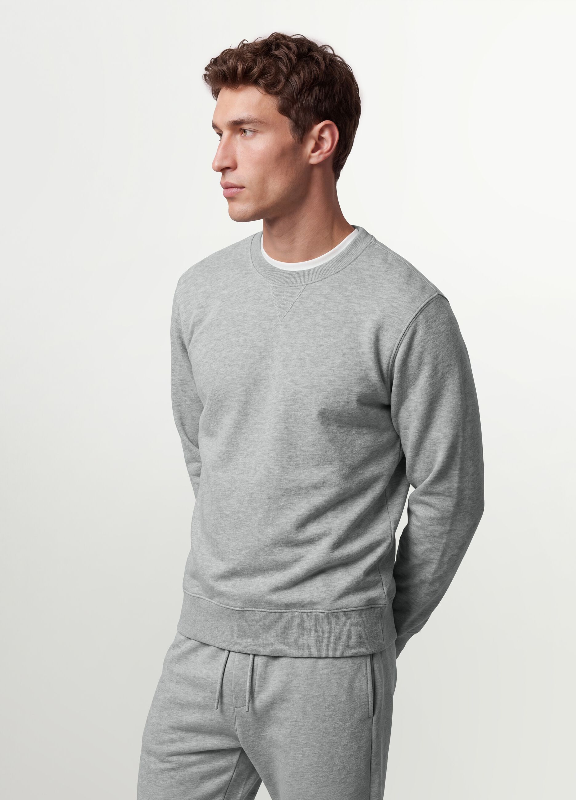 Grey crew-neck sweatshirt in cotton blend, regular fit