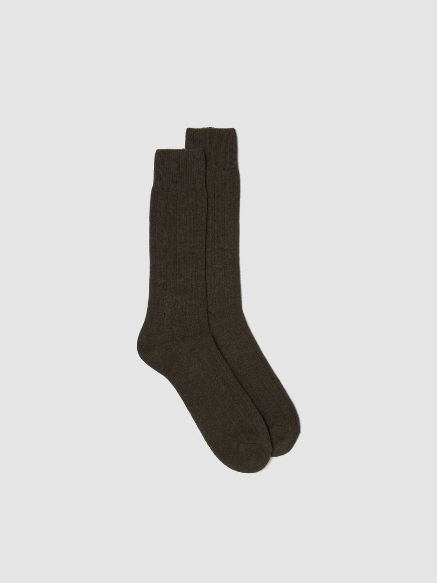 Calze midi verdi in lana, viscosa e cashmere elasticizzati_0