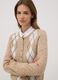 Beige jacquard stretch wool crew-neck cardigan, regular fit_2