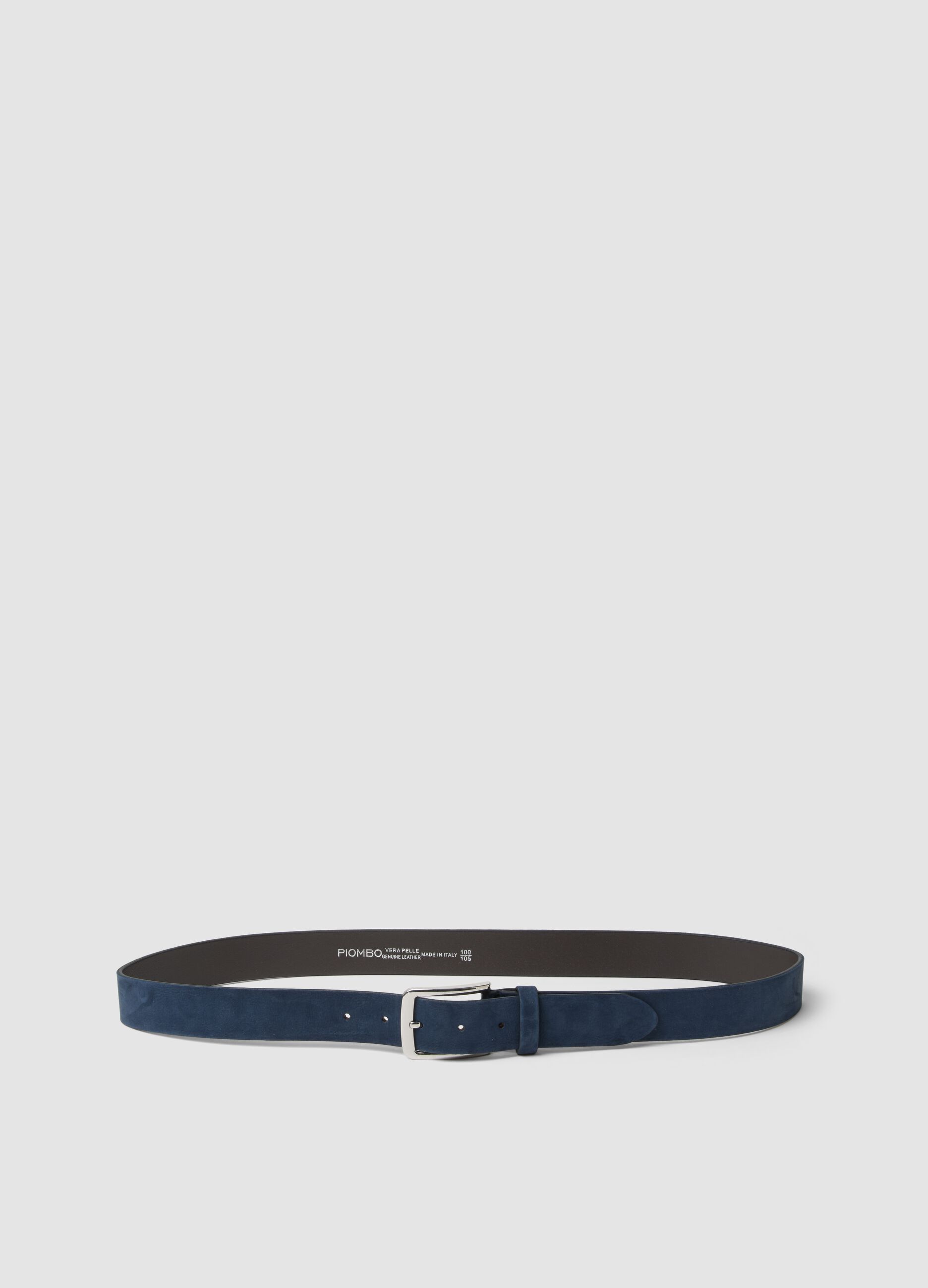 Blue genuine leather belt with metal buckle