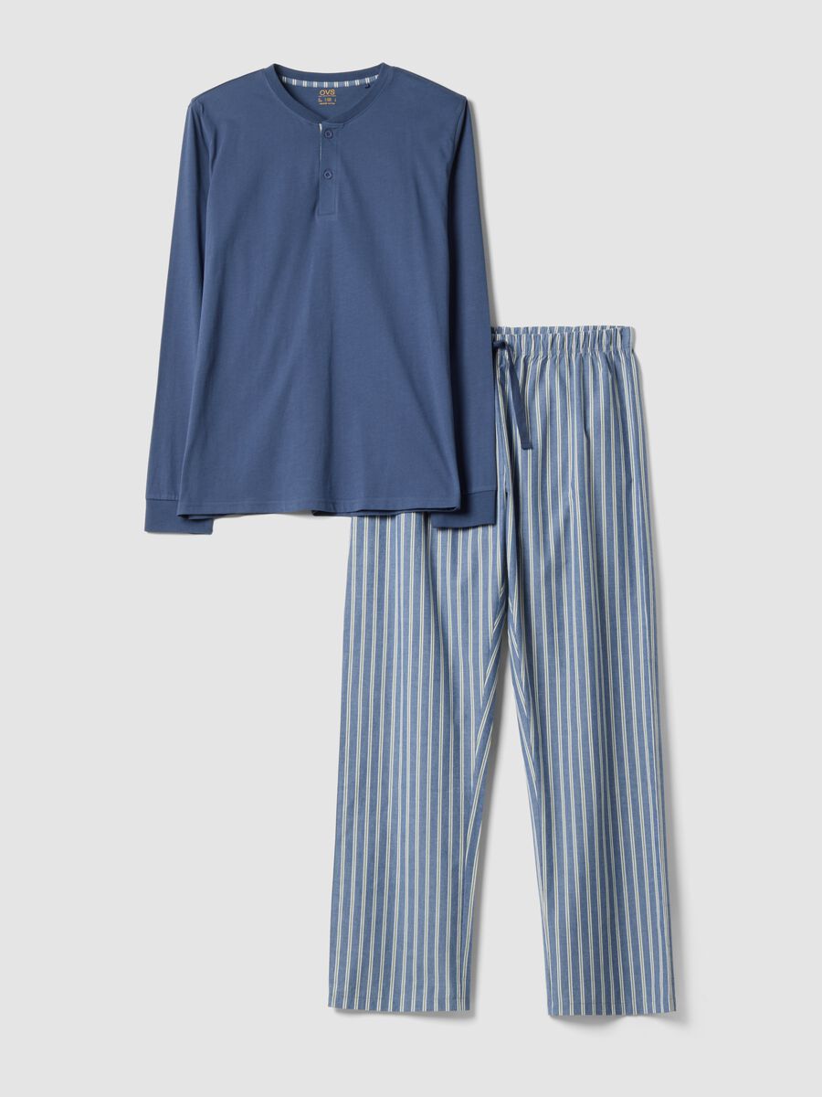 Blue pure organic cotton pyjamas with grandad collar, regular fit_4