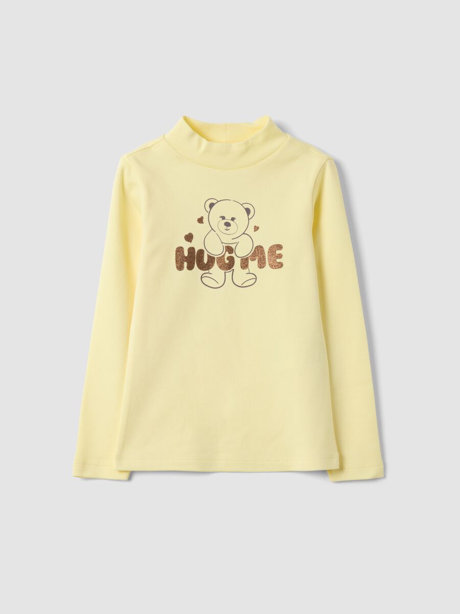 Yellow T-shirt in pure organic cotton with a high neck_0