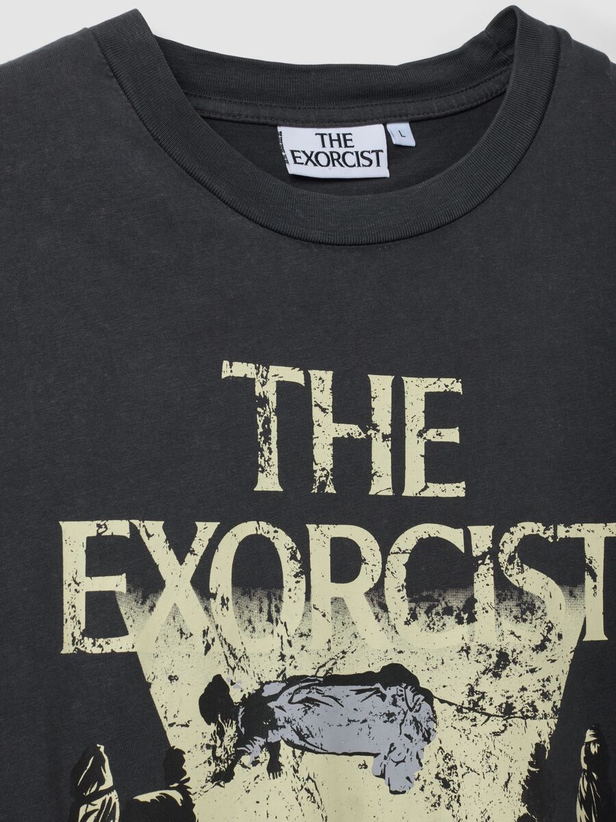 Grey cropped pure cotton T-shirt with "The Exorcist" print, regular fit_6
