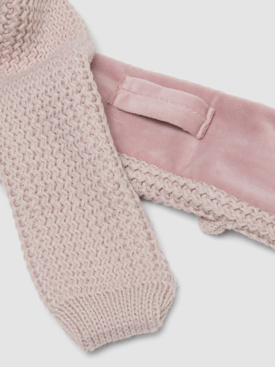 Purple knitted scarf with cute animal embroidery_1