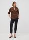 Camicia marrone in tessuto elasticizzato con collo coreano_1