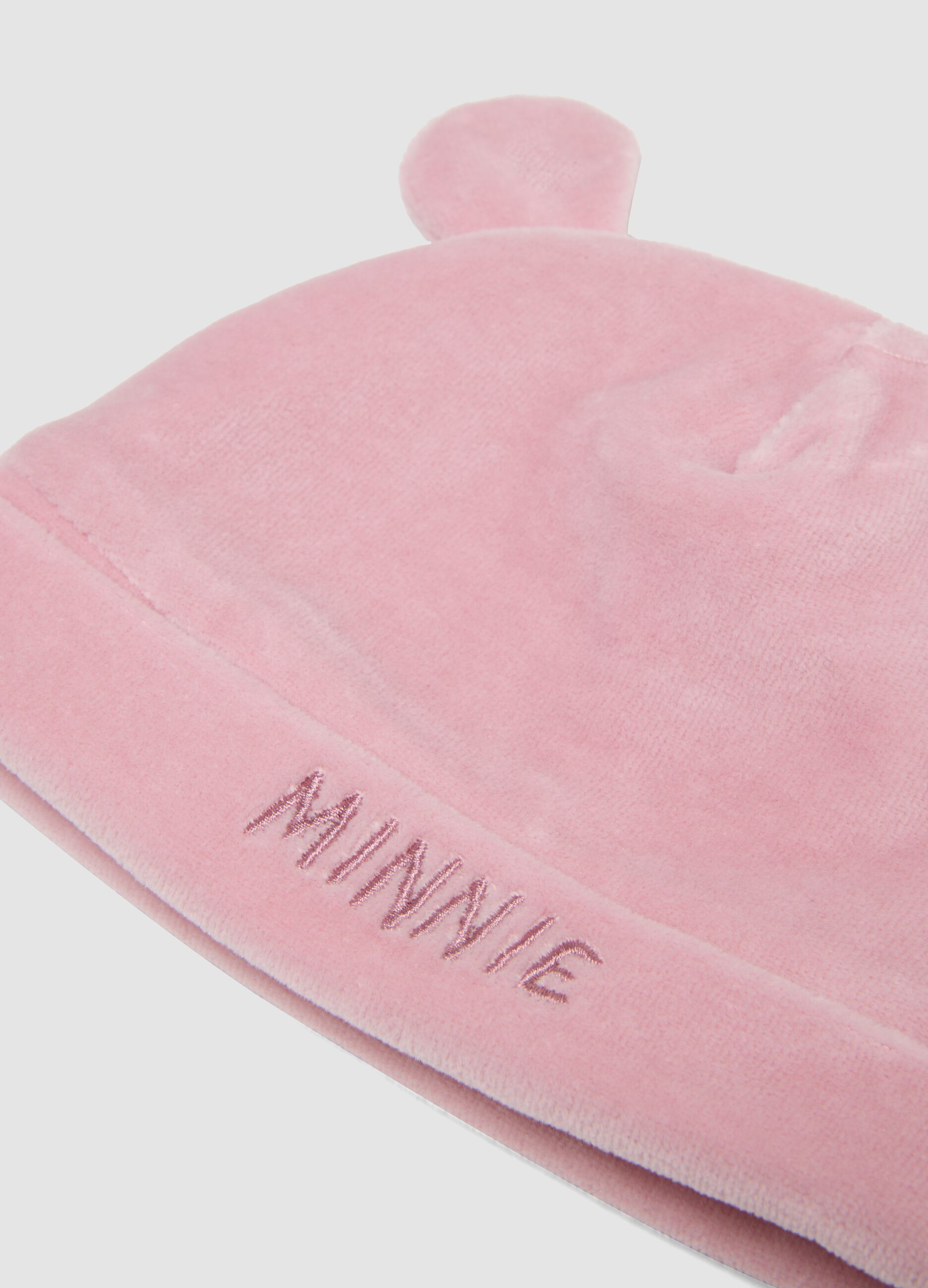 Pink baby girl set with hat, booties and Minnie embroidery