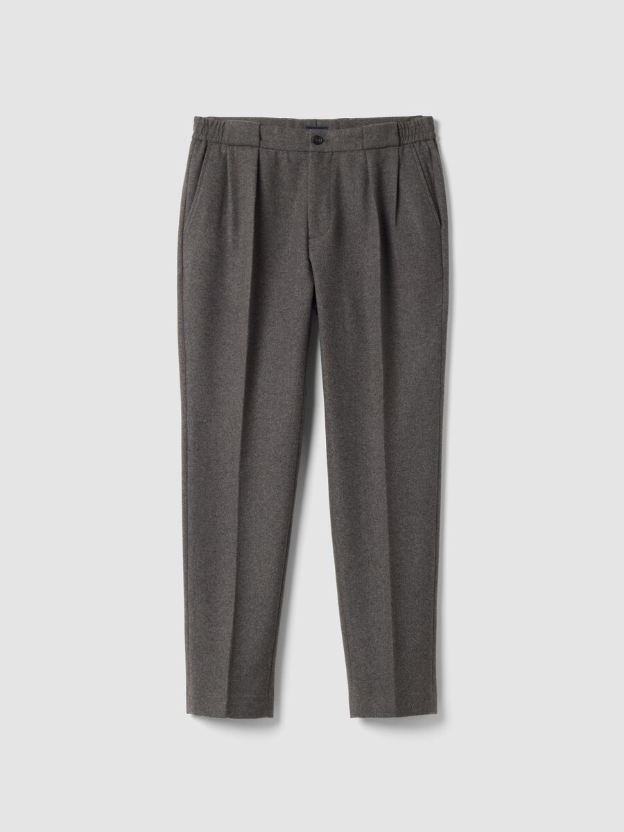 Grey wool and viscose blend formal carrot-fit trousers_0