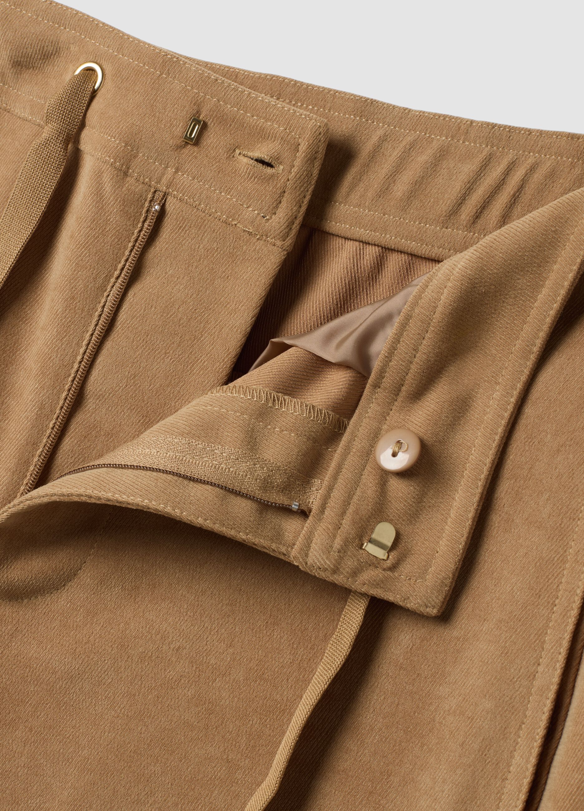 Beige stretch-fabric straight-fit trousers