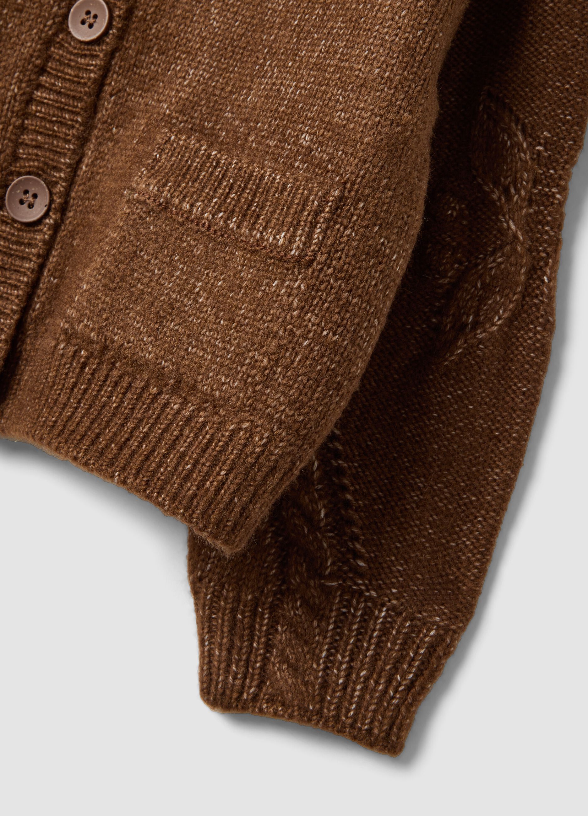 Brown knitted crew-neck cardigan