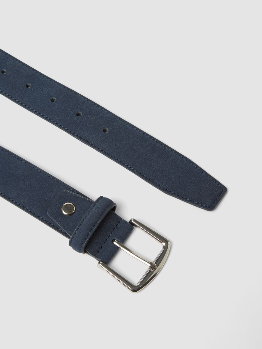 Blue belt with rectangular metal buckle_1