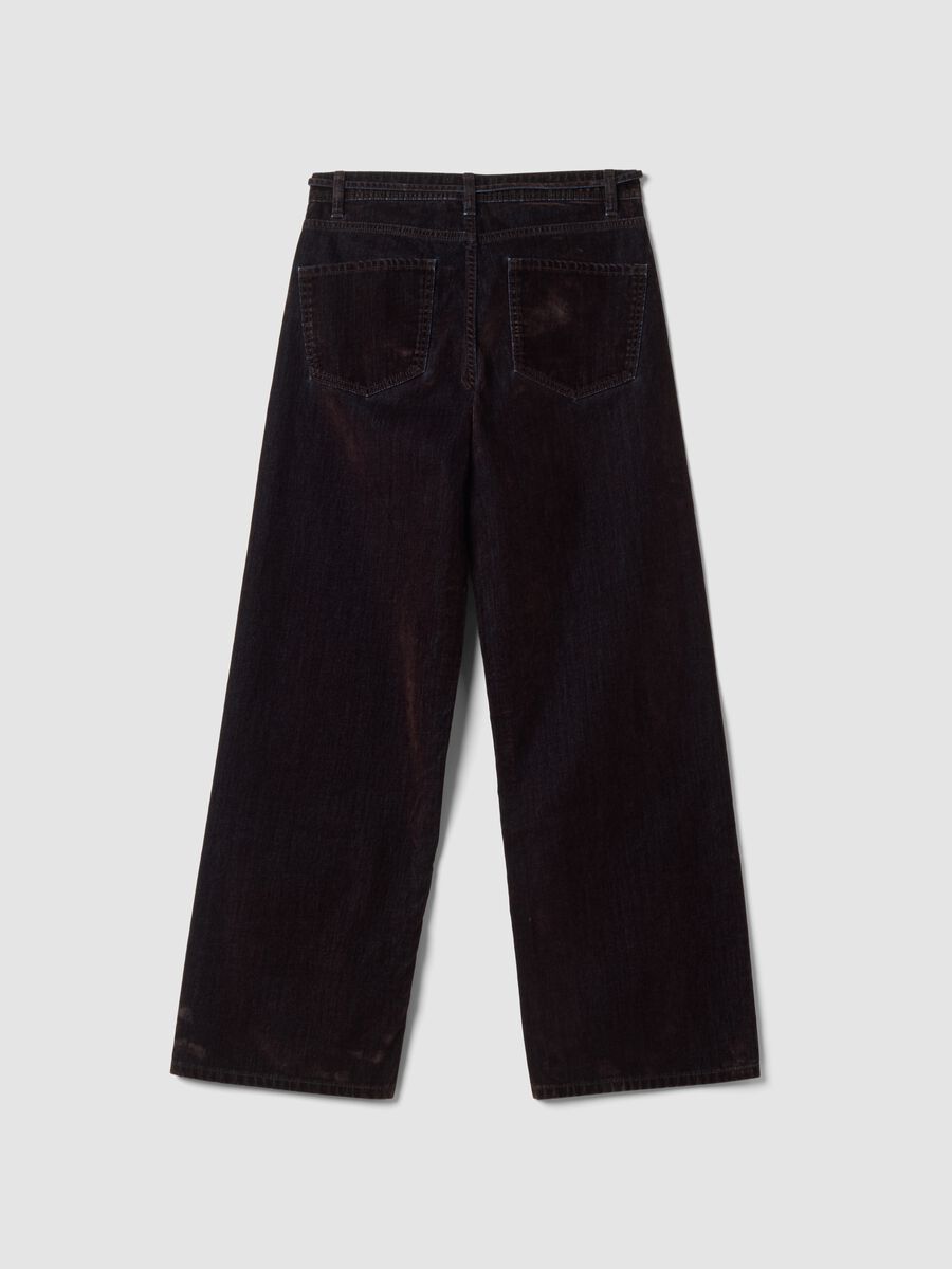 Blue and brown pure cotton wide-leg jeans_2