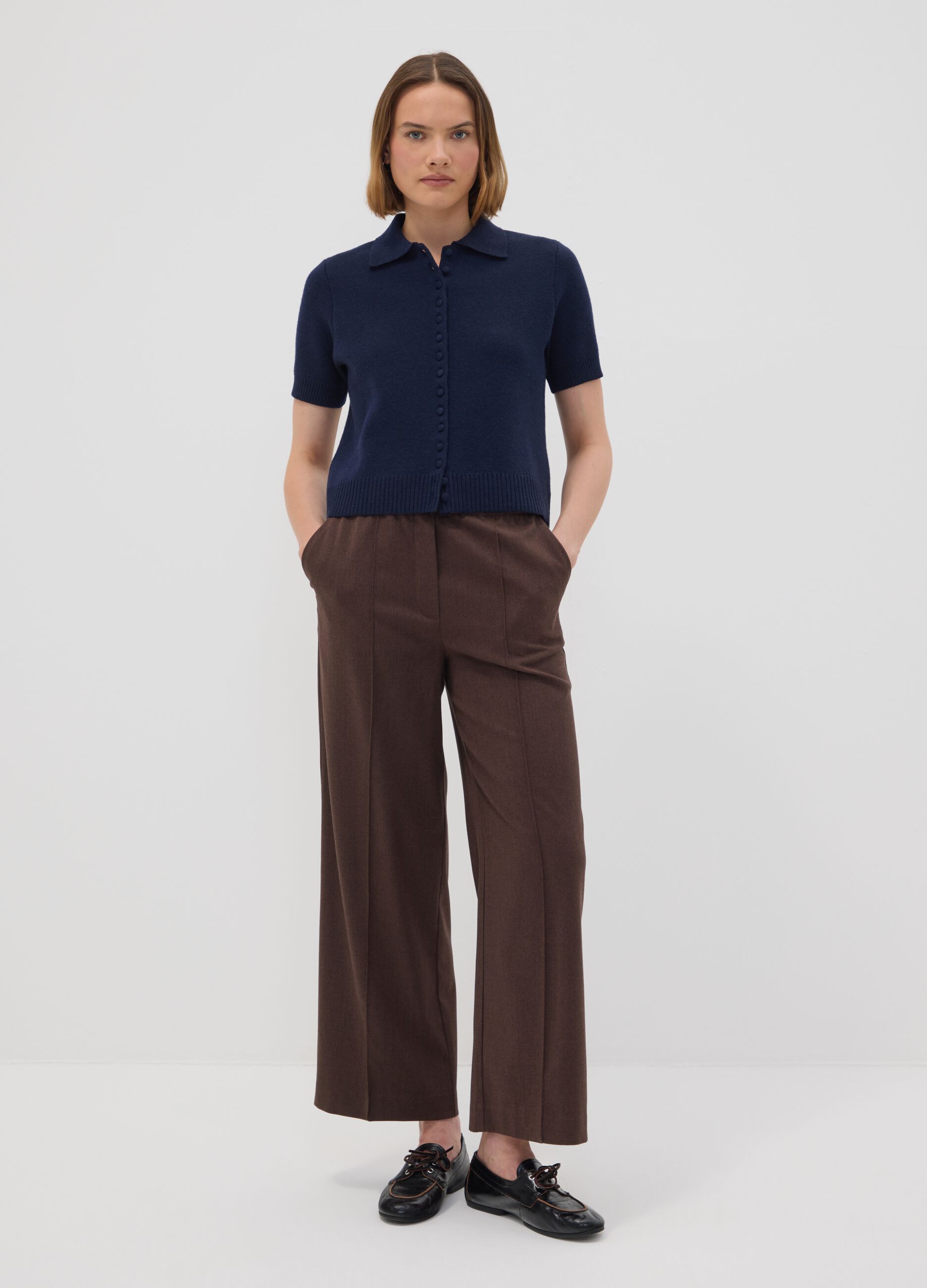 Jogger The Iconic Pants marroni wide leg in viscosa elasticizzata