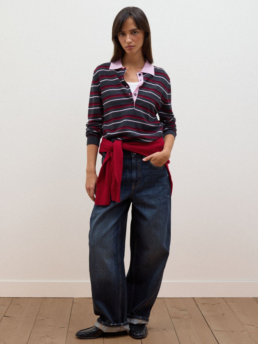Multicolour pure wool fitted polo-collar jumper_2