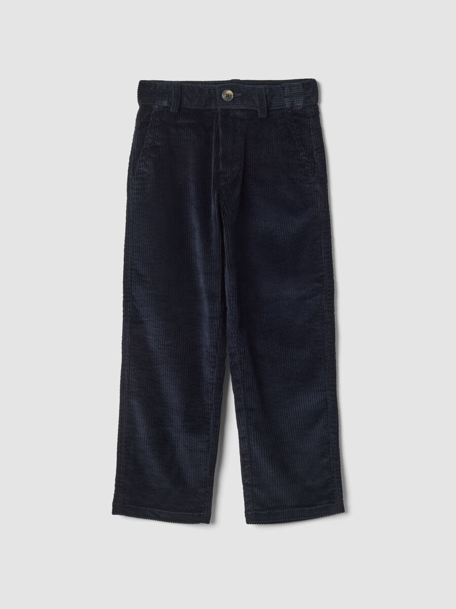 Navy ribbed stretch-cotton chino trousers, regular fit_0
