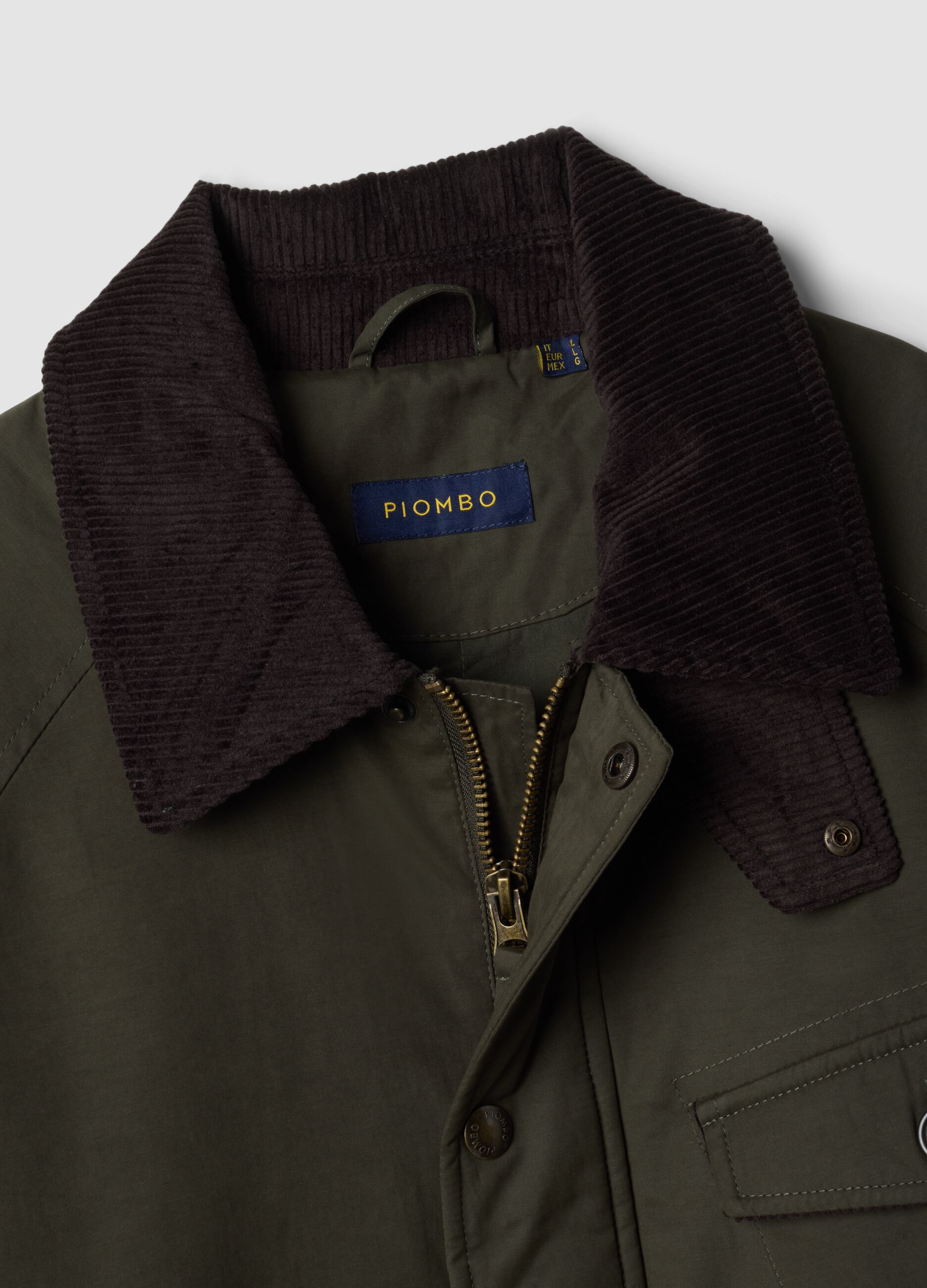Green regular-fit jacket with zip and ribbed collar