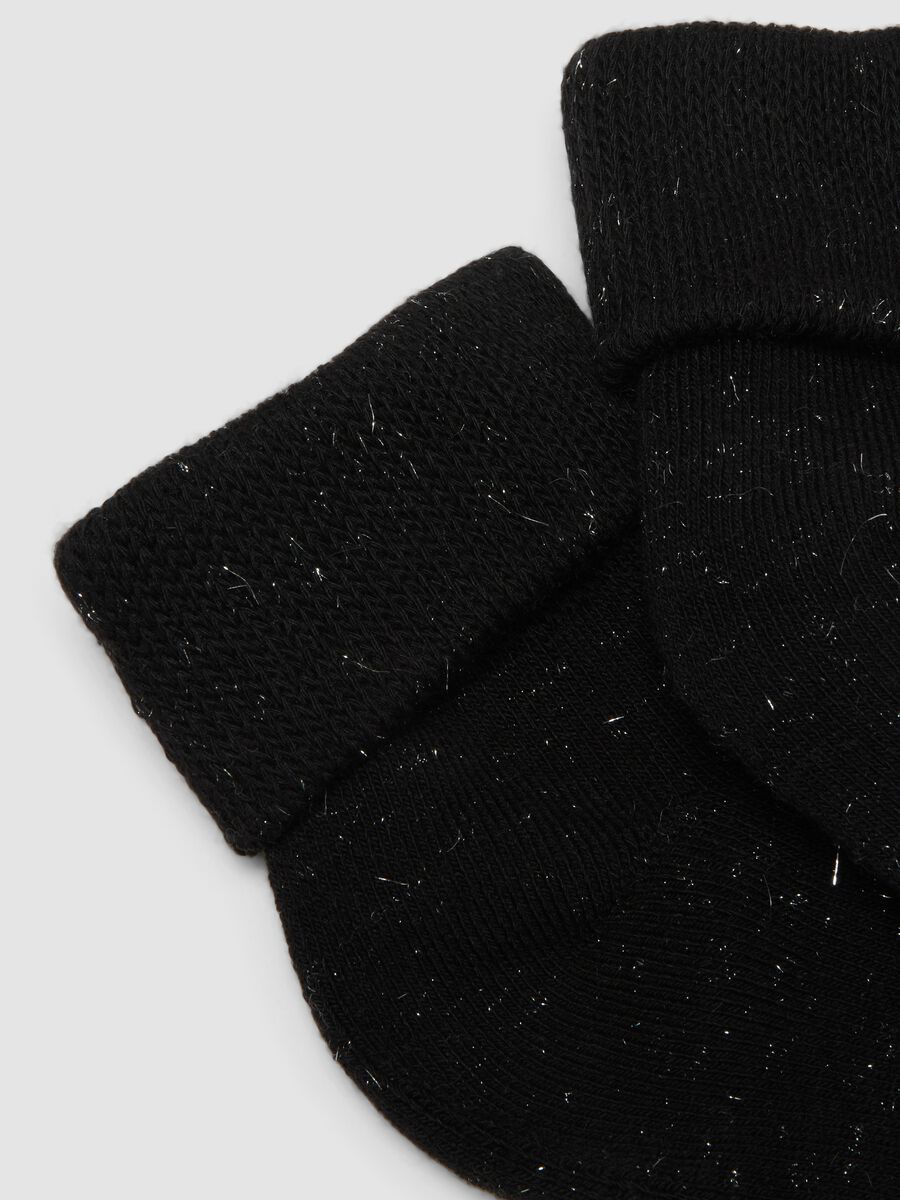Black organic stretch cotton socks with turn-over cuff_1