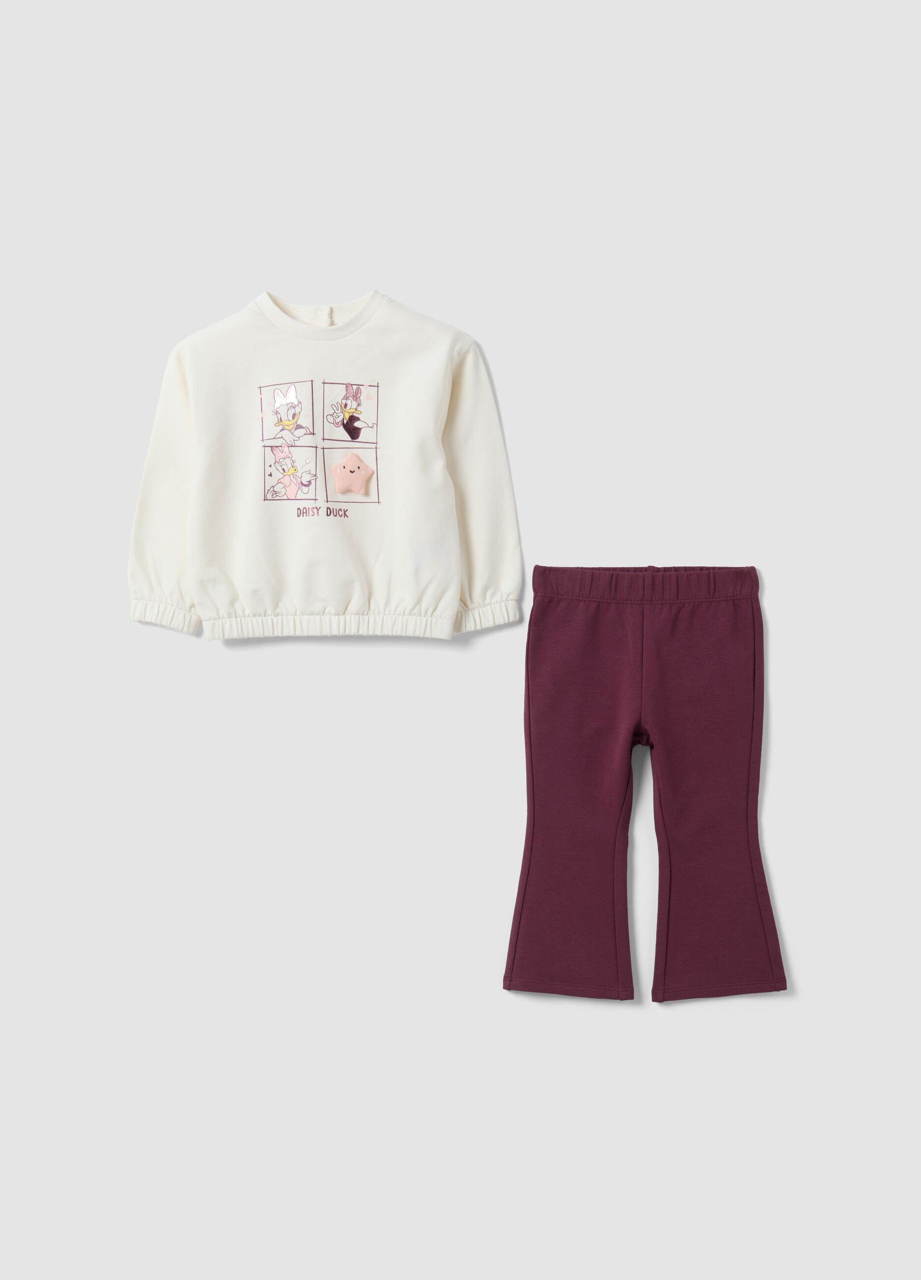 White and purple stretch organic cotton set with Daisy print