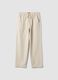 Beige stretch cotton trousers with elasticated waist, comfort fit_0