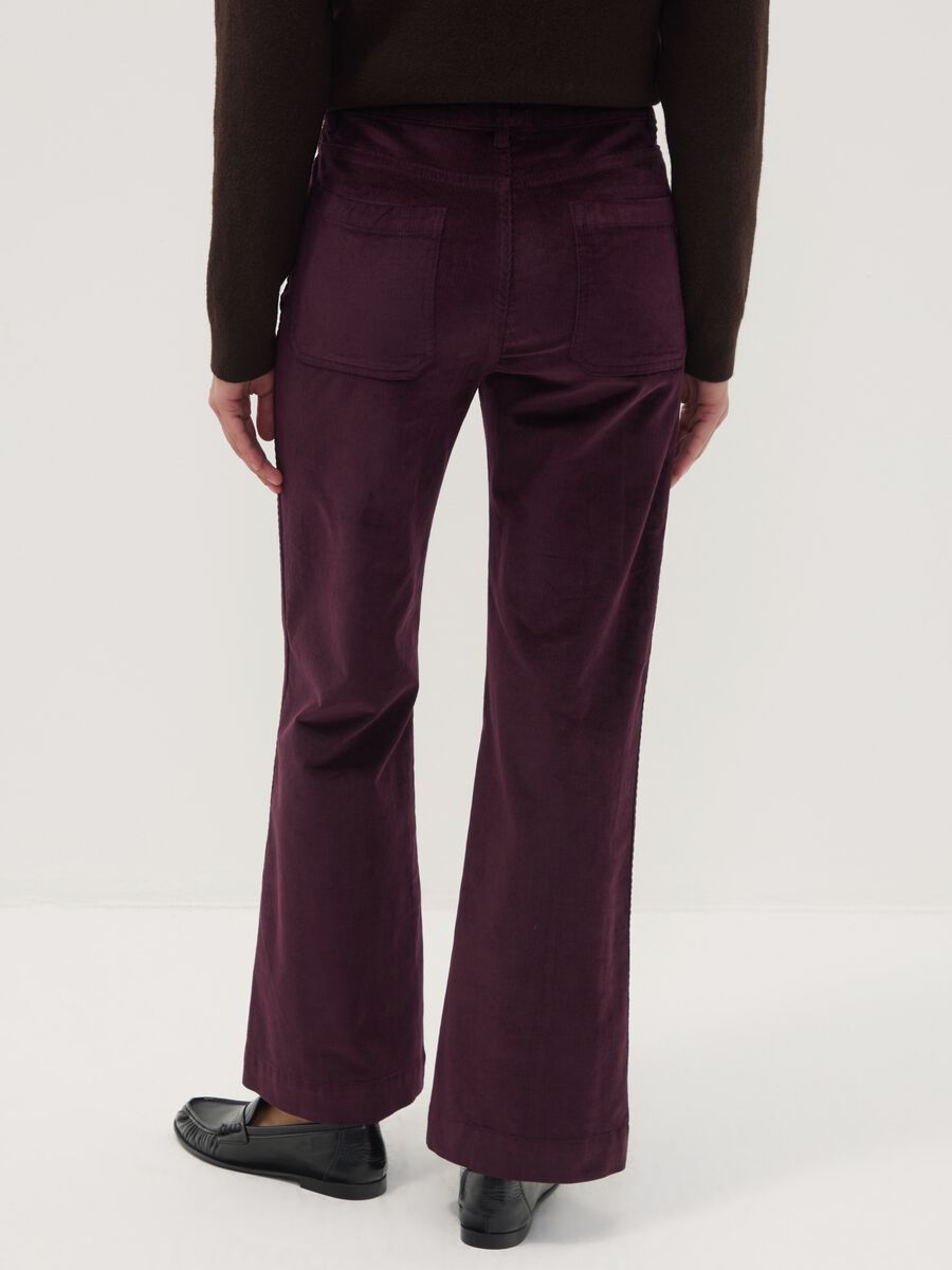 Purple ribbed stretch cotton-modal flare trousers_3