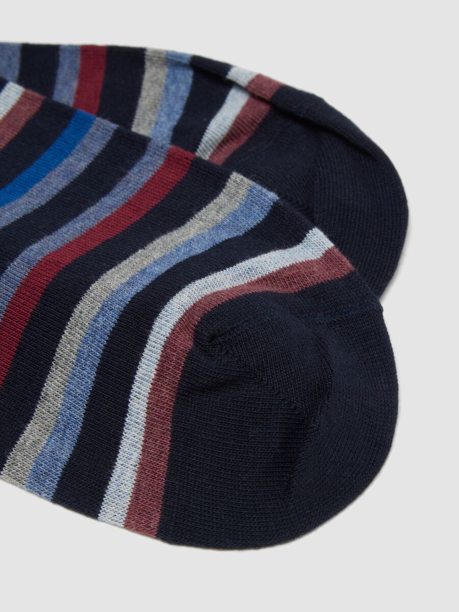 Blue striped ankle socks in stretch cotton_1