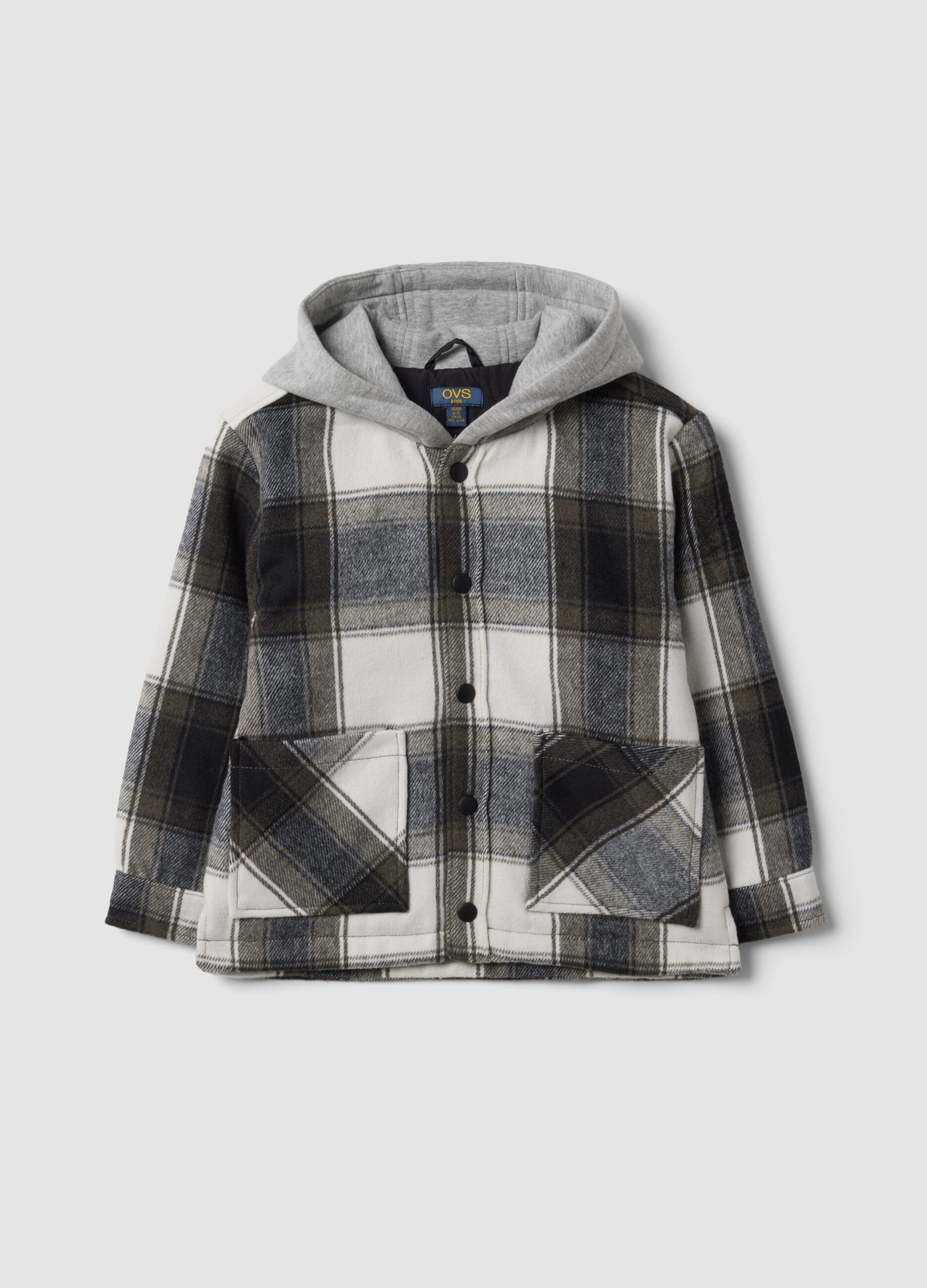 Grey checked hooded padded shacket